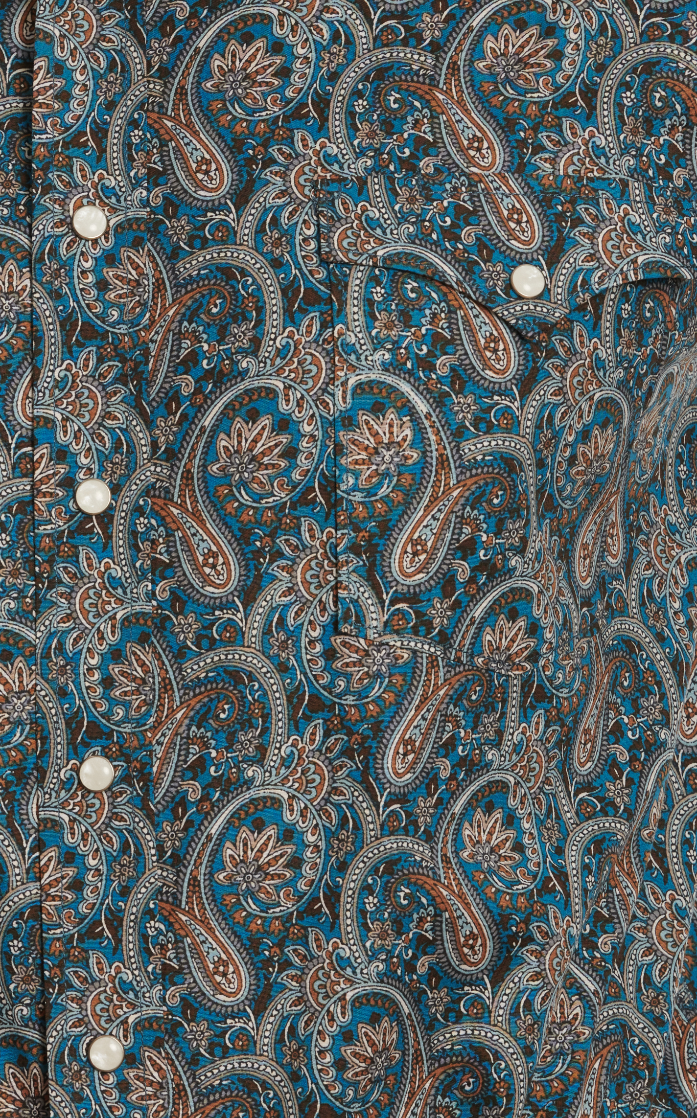 Panhandle Men's Rough Stock Cyan Blue & Caramel Paisley Western Shirt - Image 1