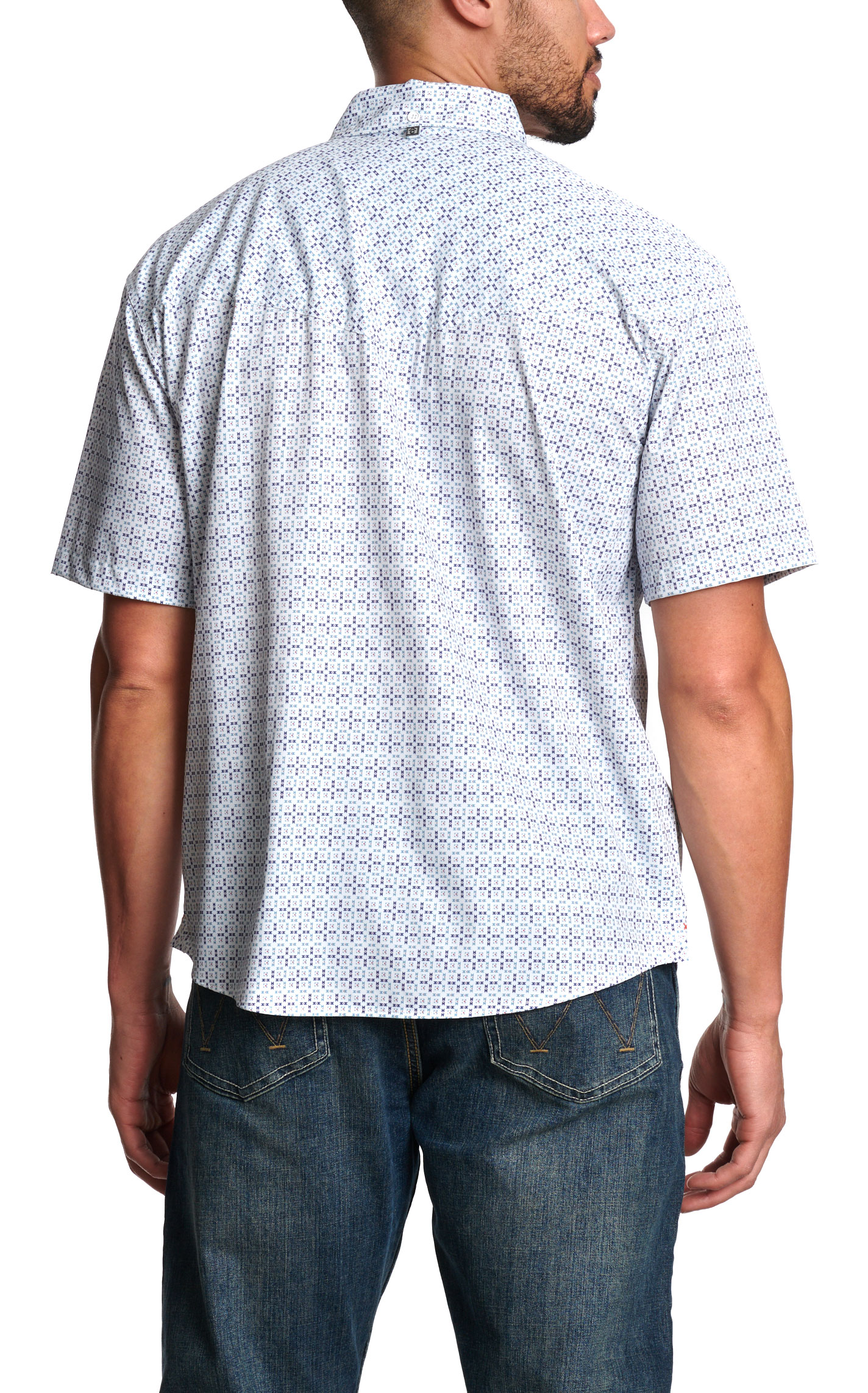 Rafter C Men's Navy Geo Print Western Shirt - Image 1