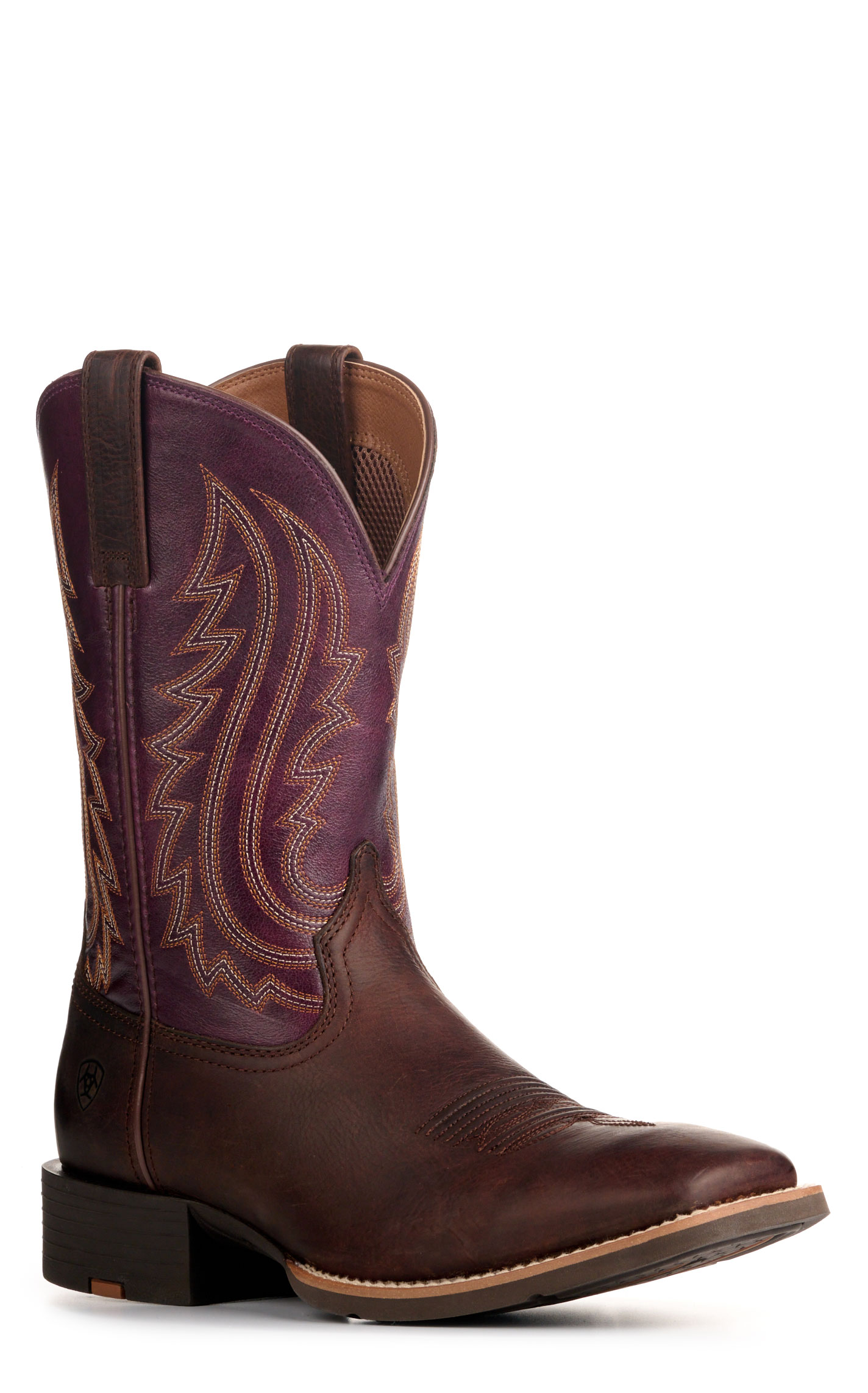 Ariat Men’s Sport Big Country Barley Brown and Purple Wide Square Toe Cowboy Boots - Image 1