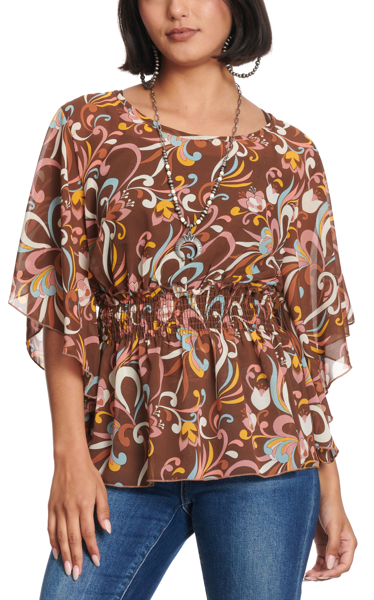 R.Rouge Women's Brown & Colorful Floral Paisley Print Top - Image 1