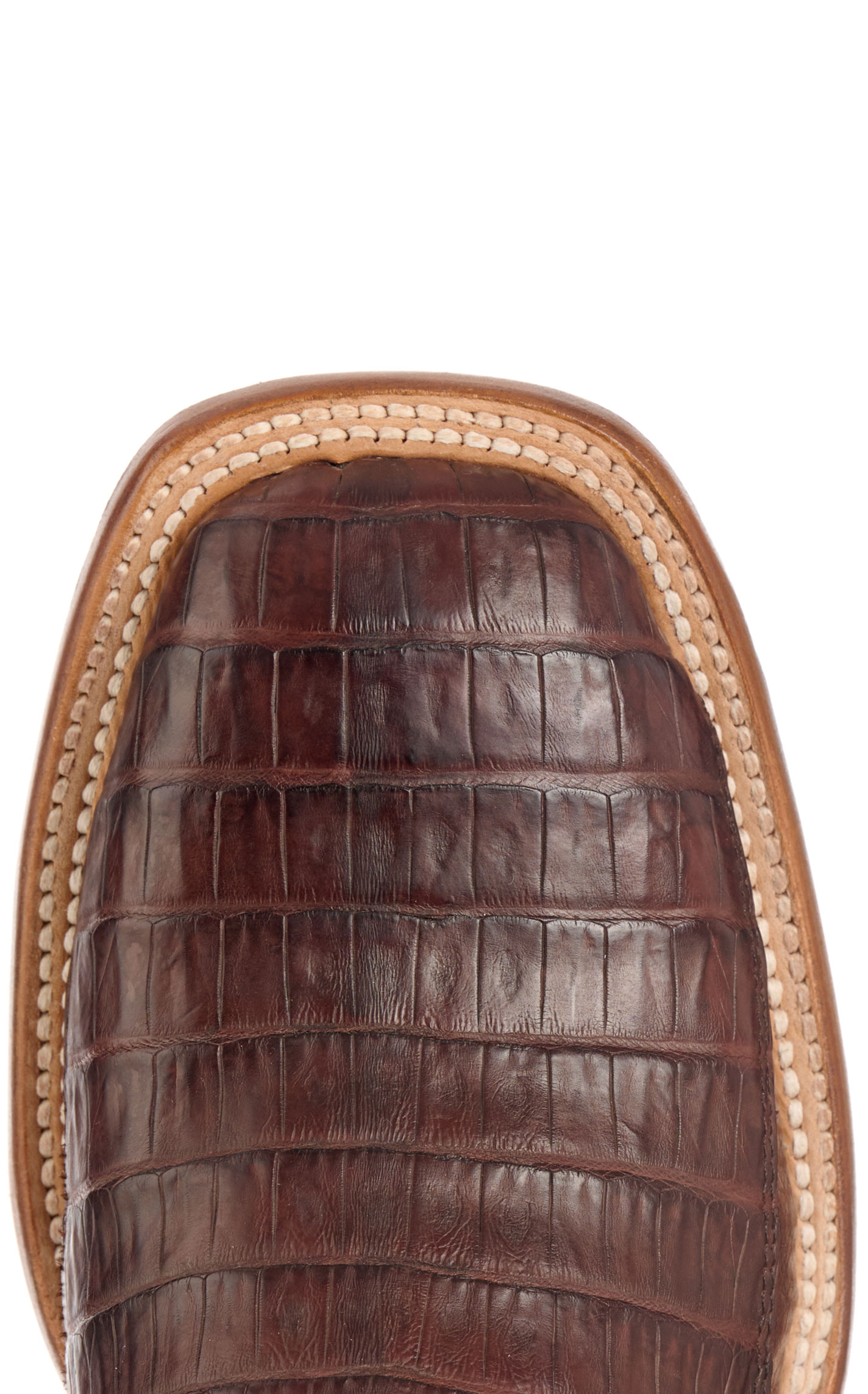 Lucchese Men's 1883 Barrel Brown Caiman Tail and Smooth Ostrich Square Toe Exotic Cowboy Boots - Image 1