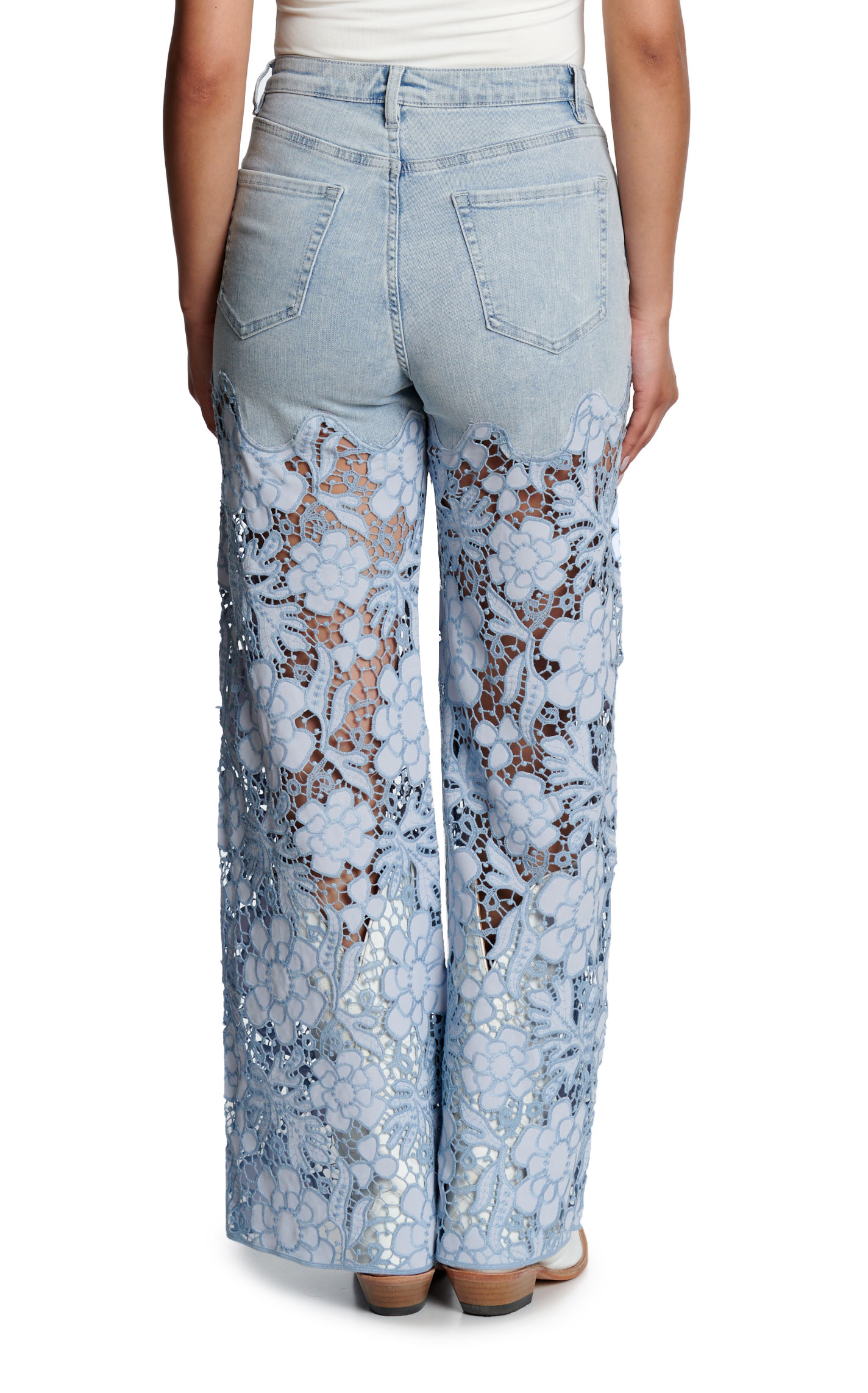Bayeas Women's Light Wash Ultra High Rise Lace Wide Leg Jeans - Image 1