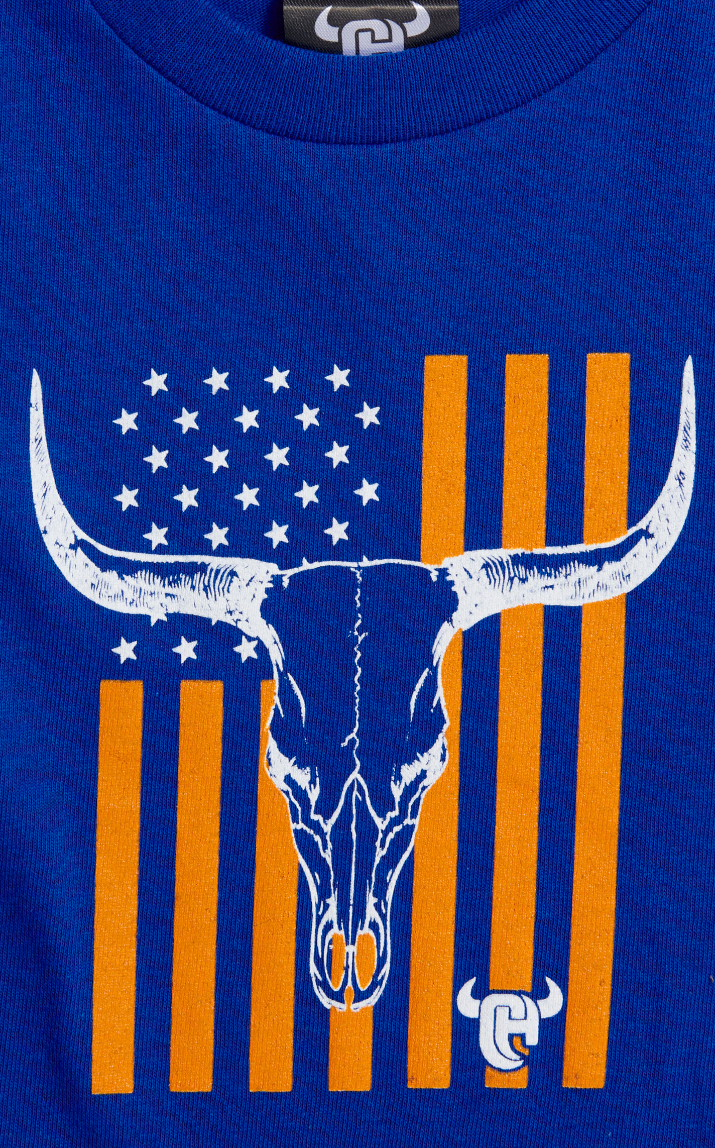 Cowboy Hardware Toddler Boy's Royal Blue Skull Flag Logo Graphic T-Shirt - Image 1