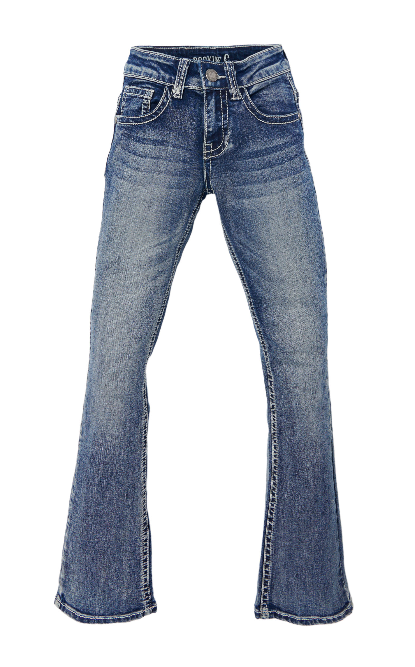Rockin' C Girls' Medium Wash Chevron Embellished Bootcut Jeans - Image 1