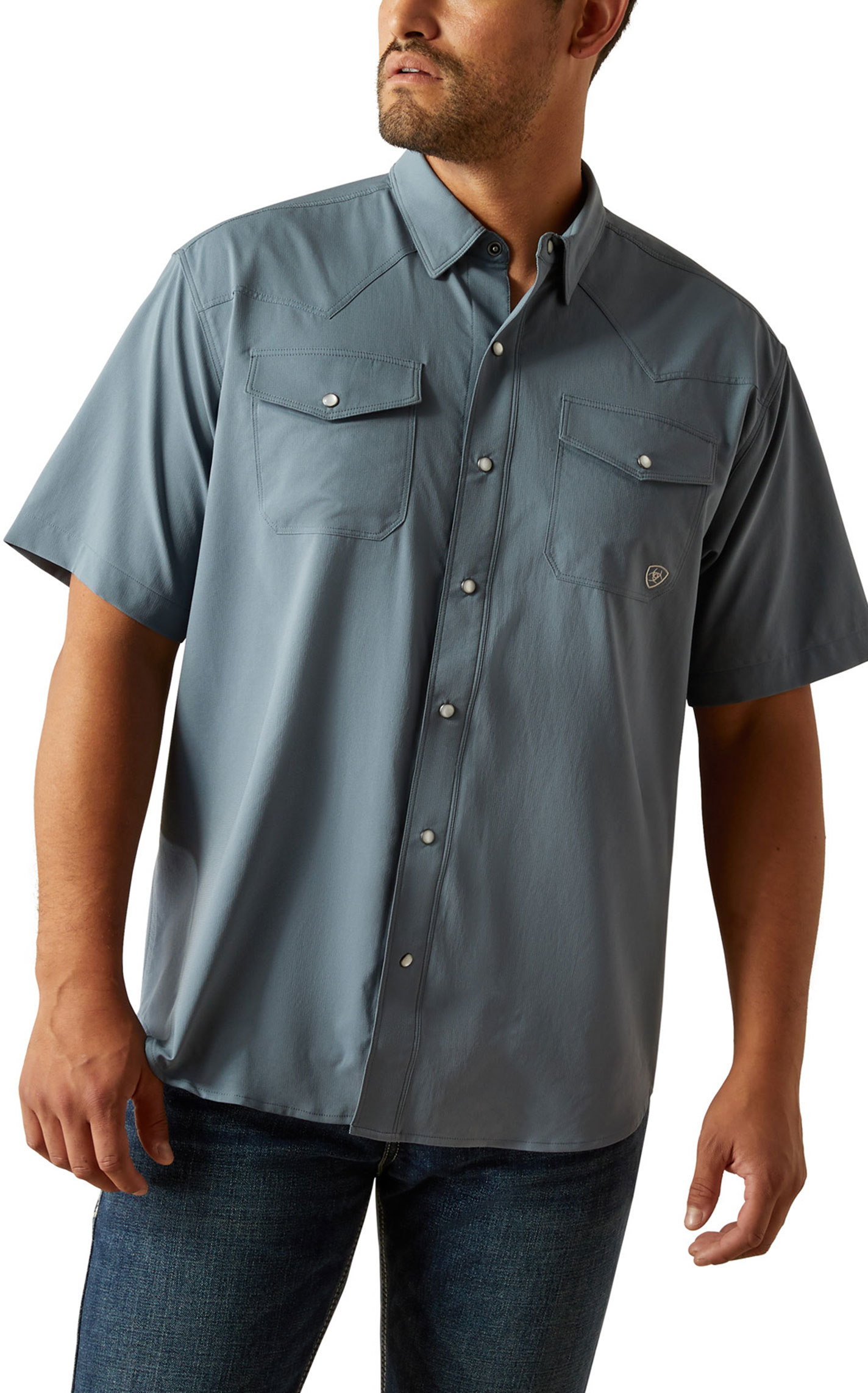 Ariat Men's VentTEK Gray-Blue Western Fitted Shirt - Image 1