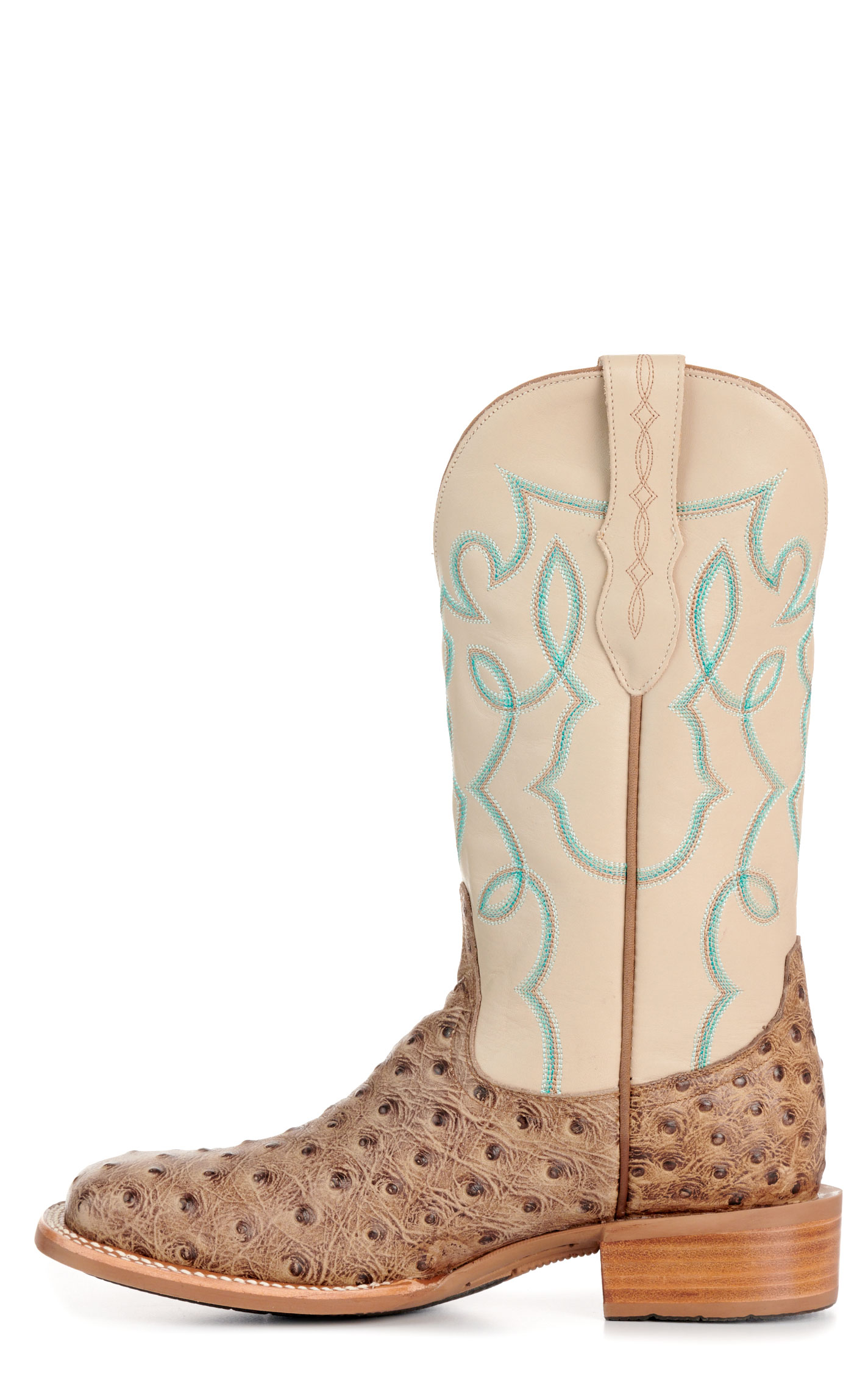 Cavender’s Women’s Intrepid Sand Ostrich Print and Bone Wide Square Toe Cowboy Boots  - Image 1