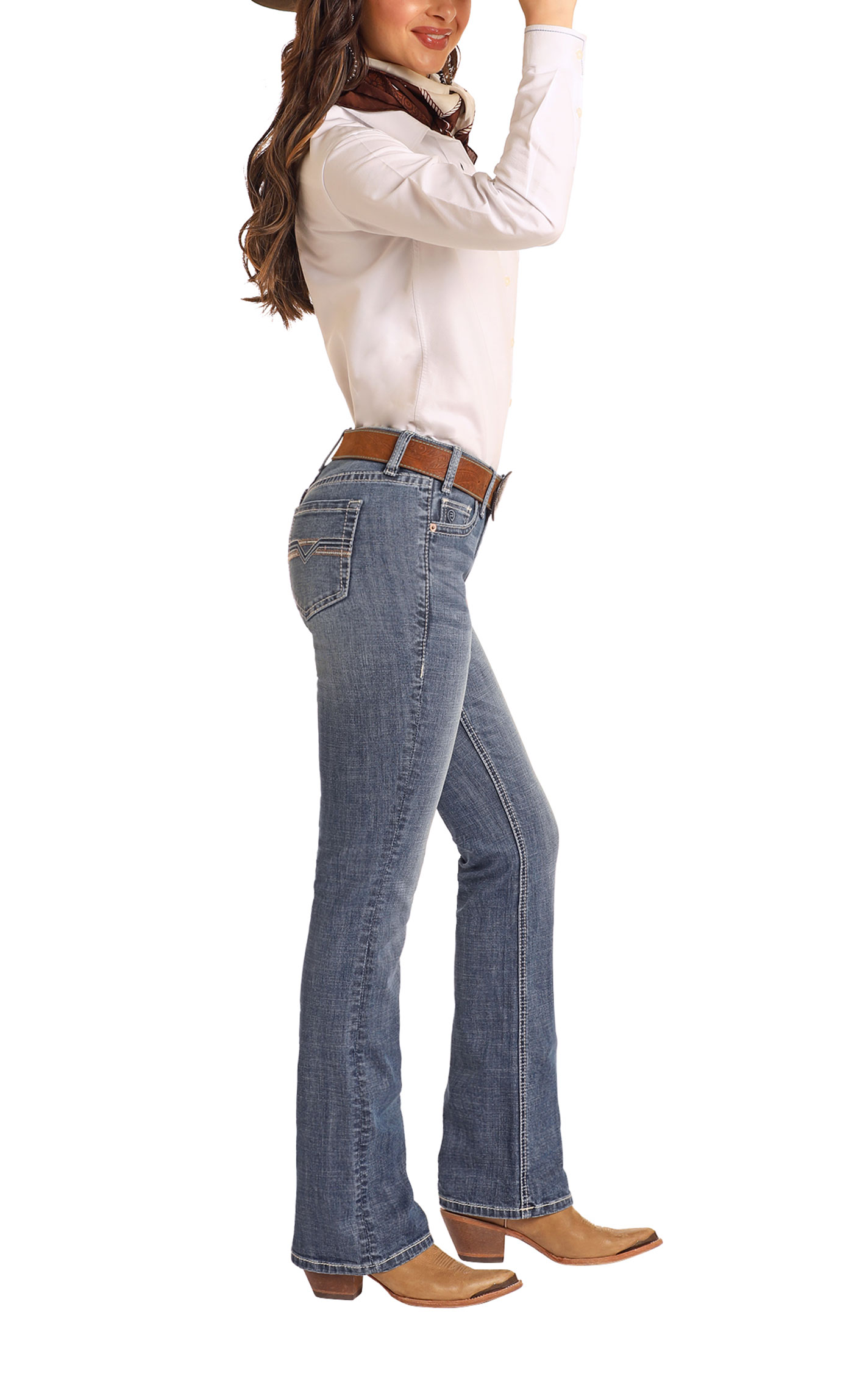 Rock & Roll Denim Women's Medium Wash Petal Stitch Riding Jeans - Image 1