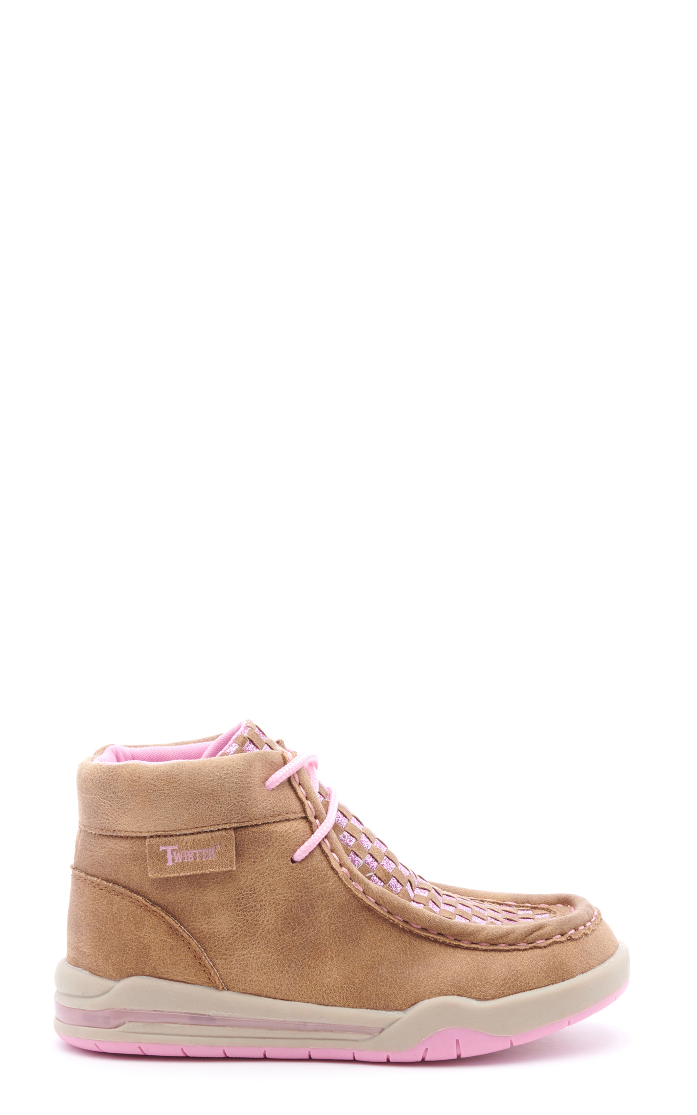 Twister Kids Brown and Pink Glitter Woven Lighted Moc Toe Shoes - Image 1