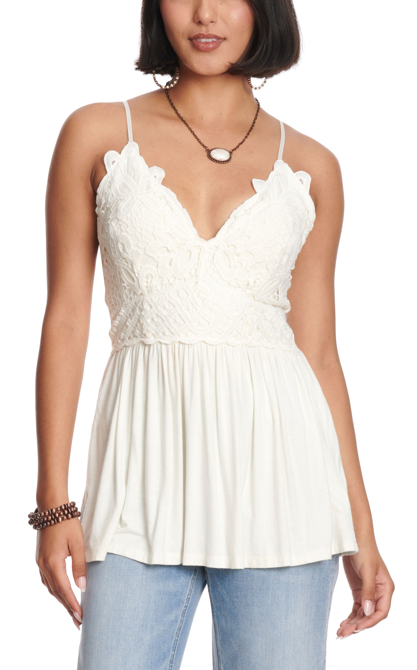 Blue B Women's Off White Wide Lace Cami Tank - Image 1