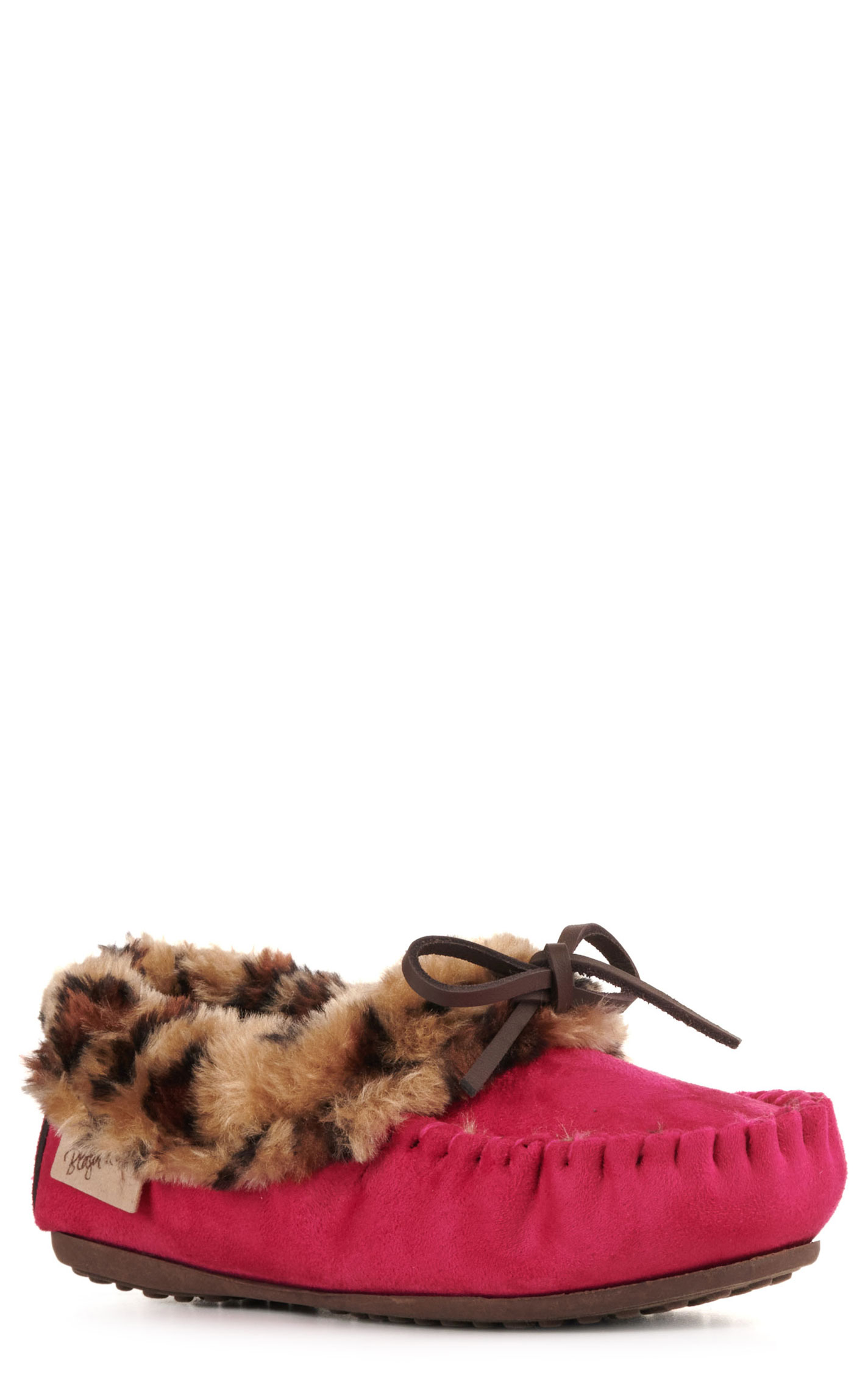 Blazin Roxx Girls Cher Hot Pink with Leopard Shearling Moccasin Slipper - Image 1