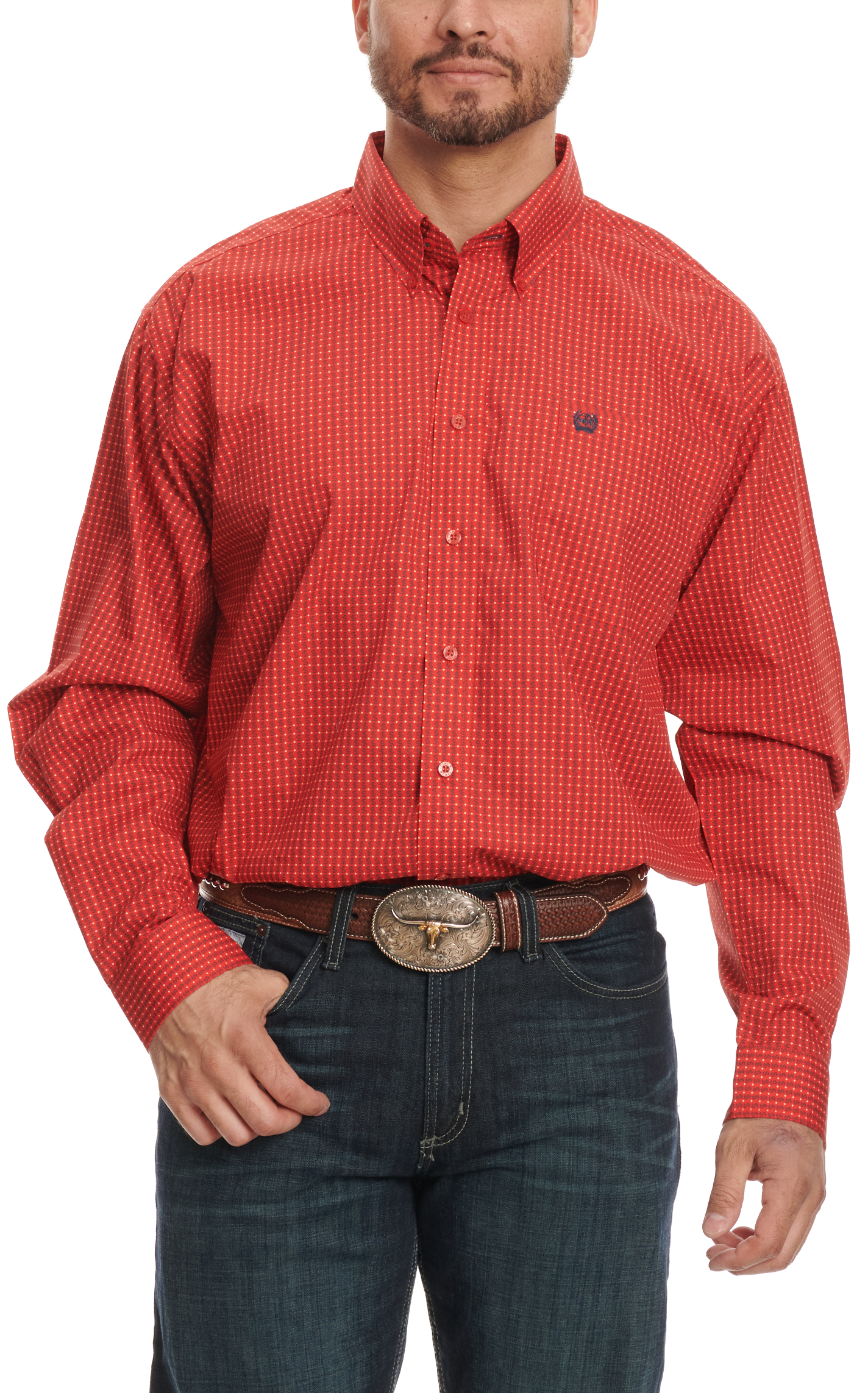 Cinch Men's Red & Navy Dollar Sign Print Western Shirt - Image 1