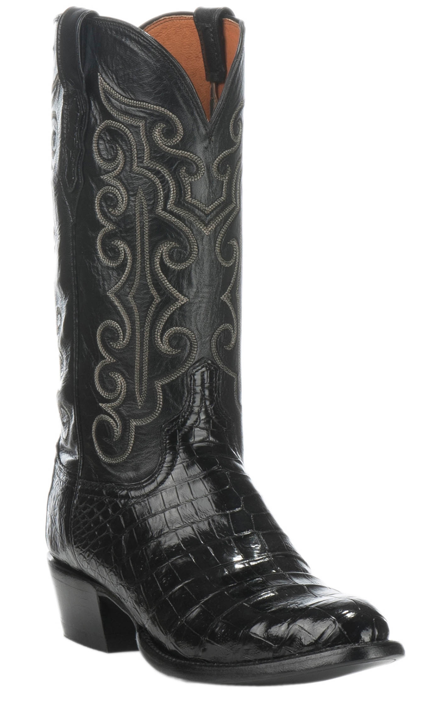 Lucchese Men's Black Ultra Caiman Belly R-Toe Exotic Cowboy Boots - Image 1