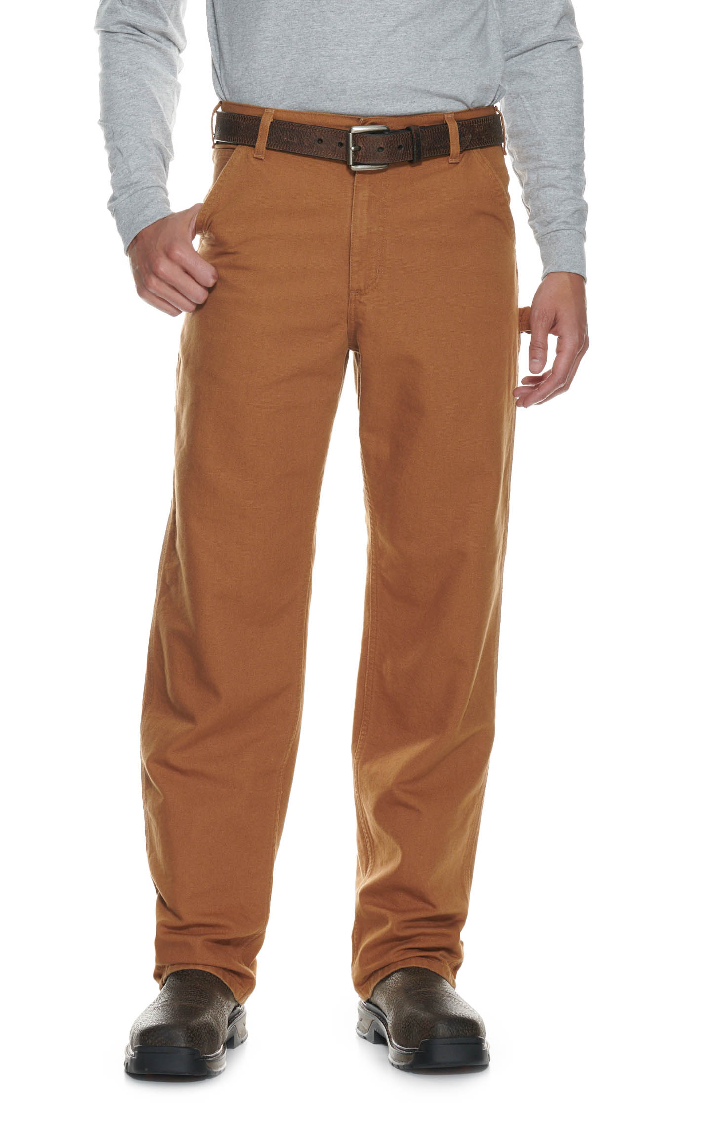 Carhartt Men's Duck Brown Washed Duck Loose Original Fit Dungaree Work Pants - Image 1