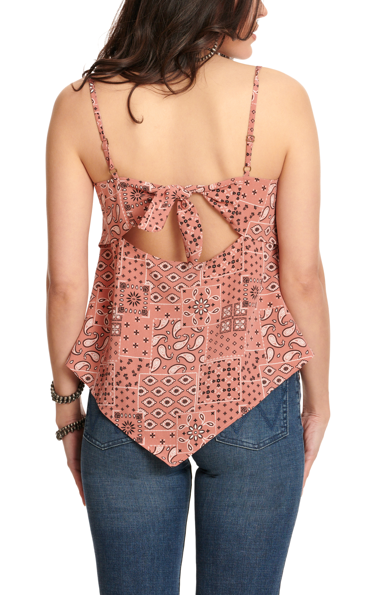 Wrangler Retro Women's Terracotta Bandana Tie Keyhole Back Thin Strap Top  - Image 1
