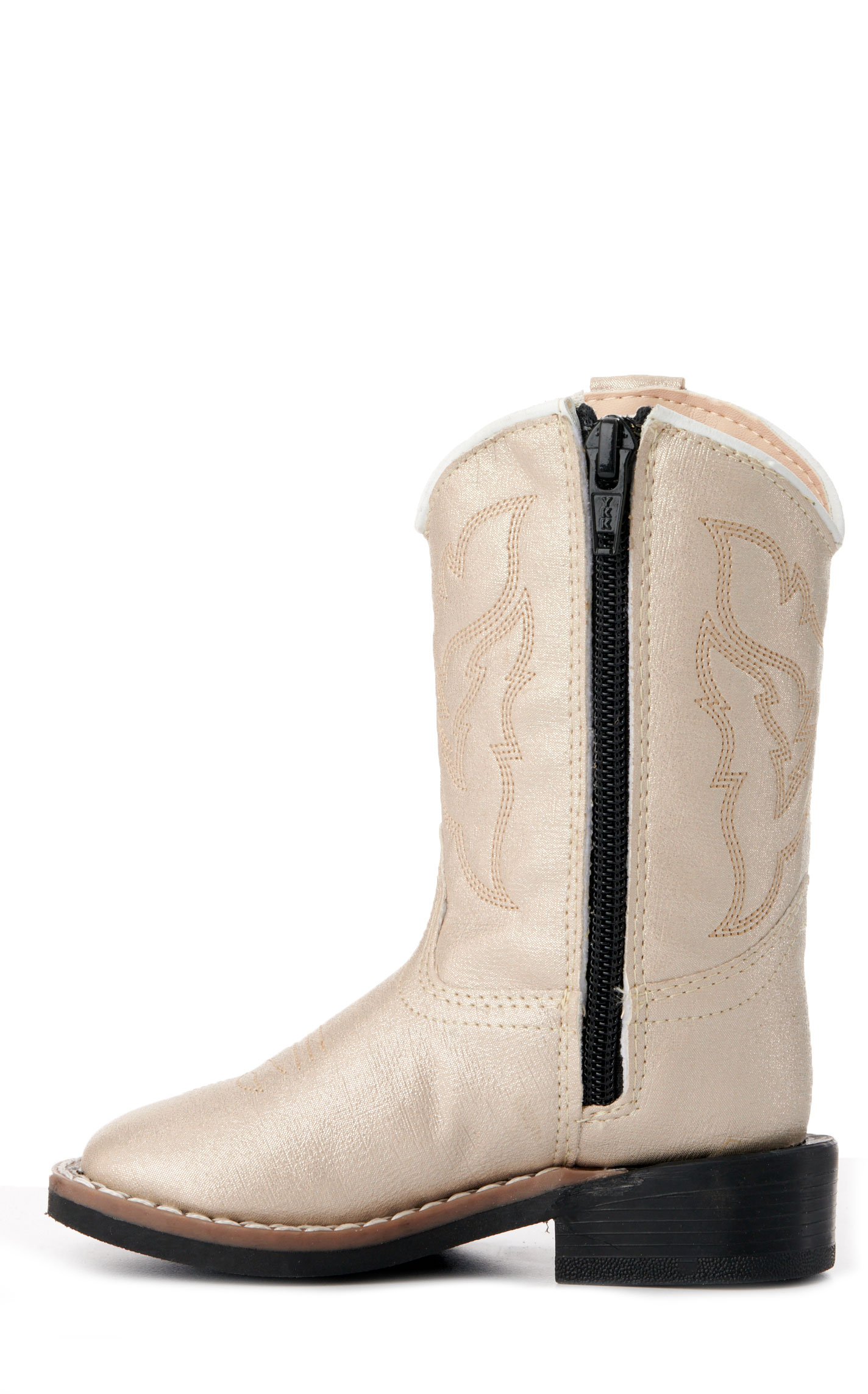 Old West Toddler Girls' Pearl Cream Faux Leather Wide Square Cowboy Boots - Image 1