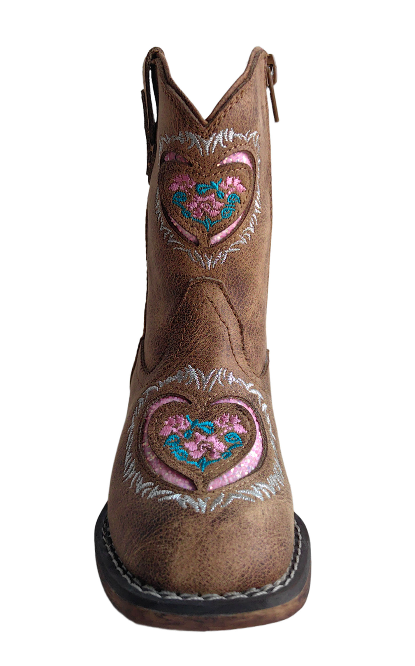 Roper Toddler Lydia Cowboy Boots – Vintage Tan Glitter Heart - Image 1