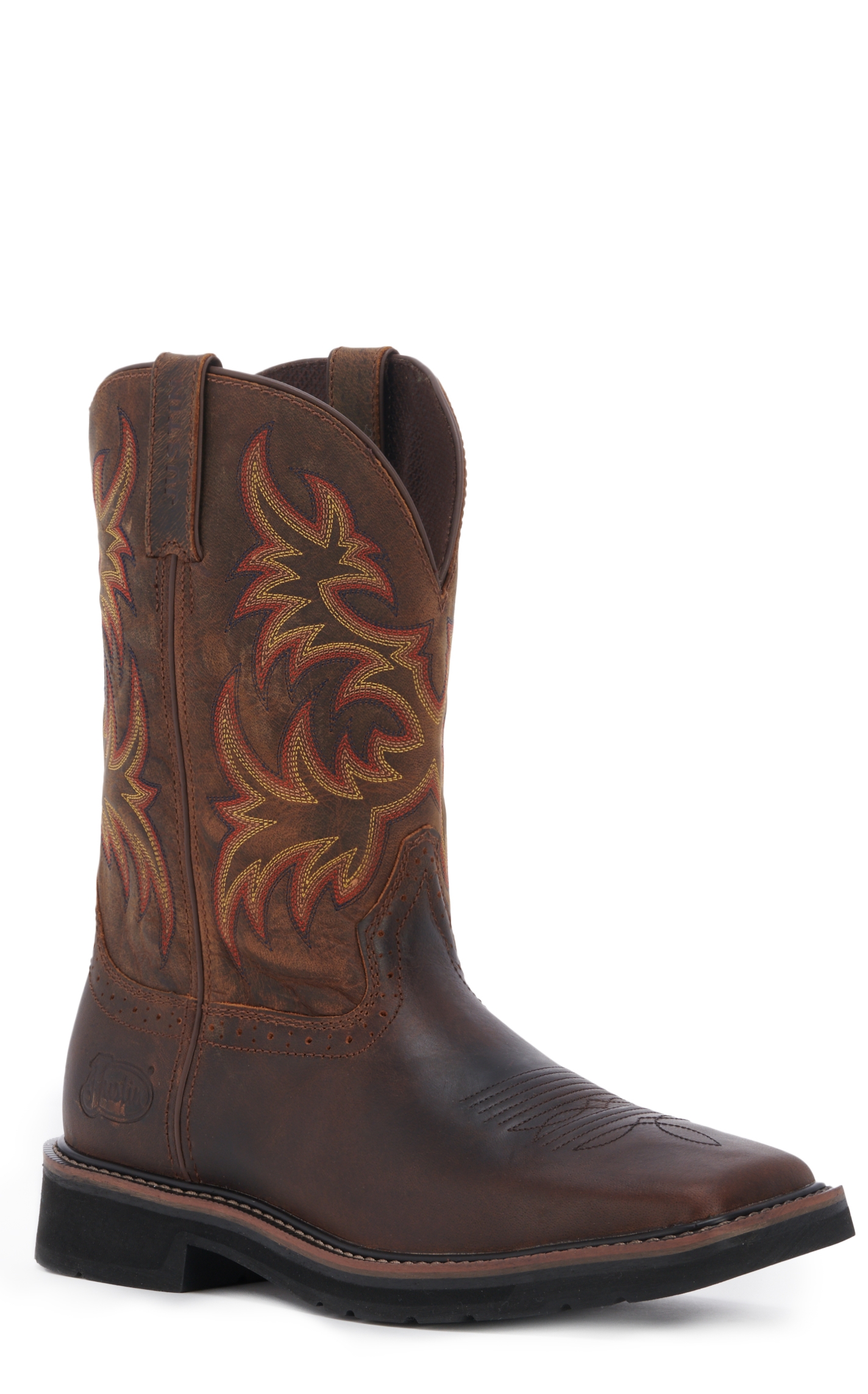 Justin Men's Stampede Driller Dark Brown Square Toe Work Boot - Image 1