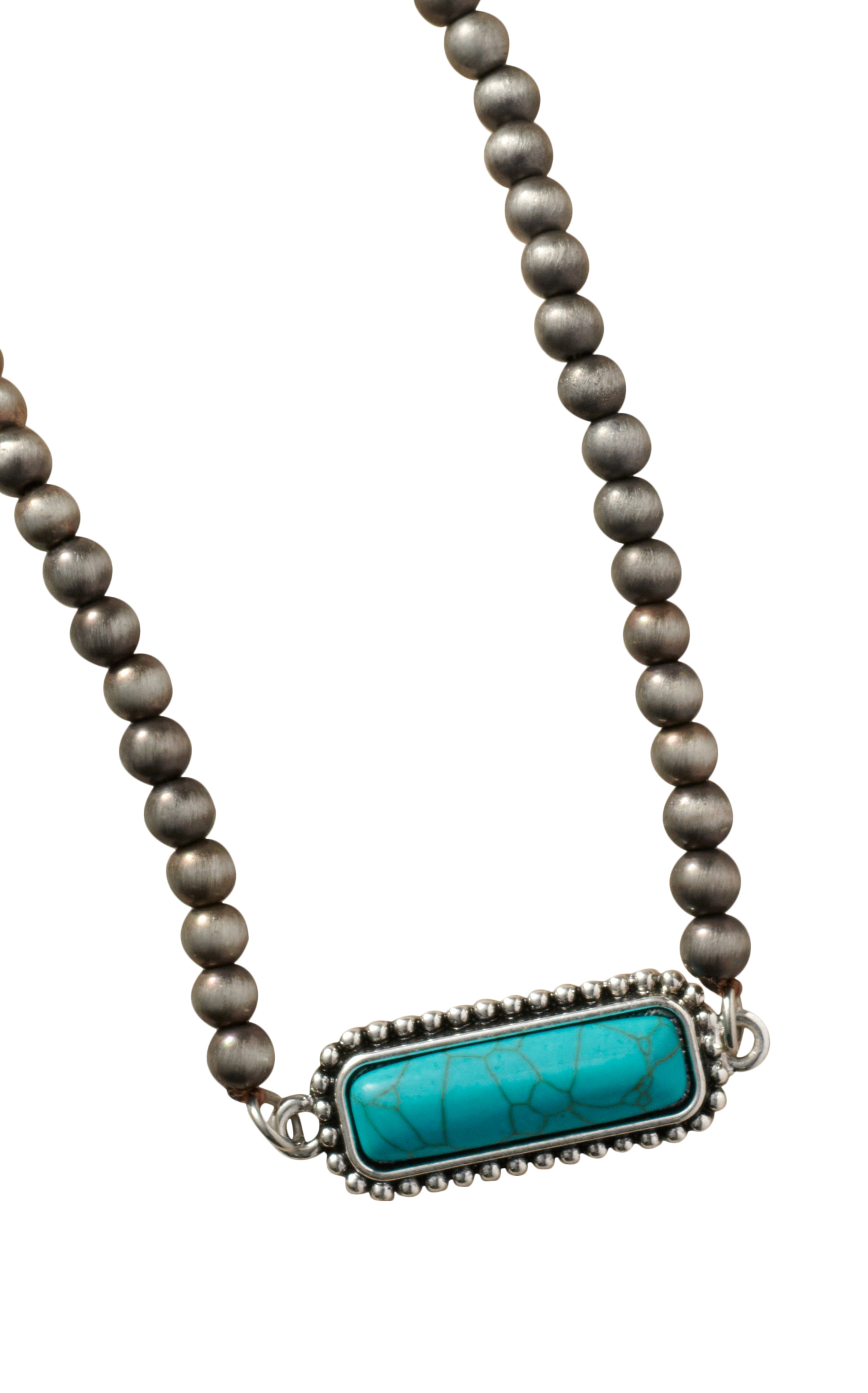 Southern Grace Silver & Turquoise Stone Bar Necklace - Image 2