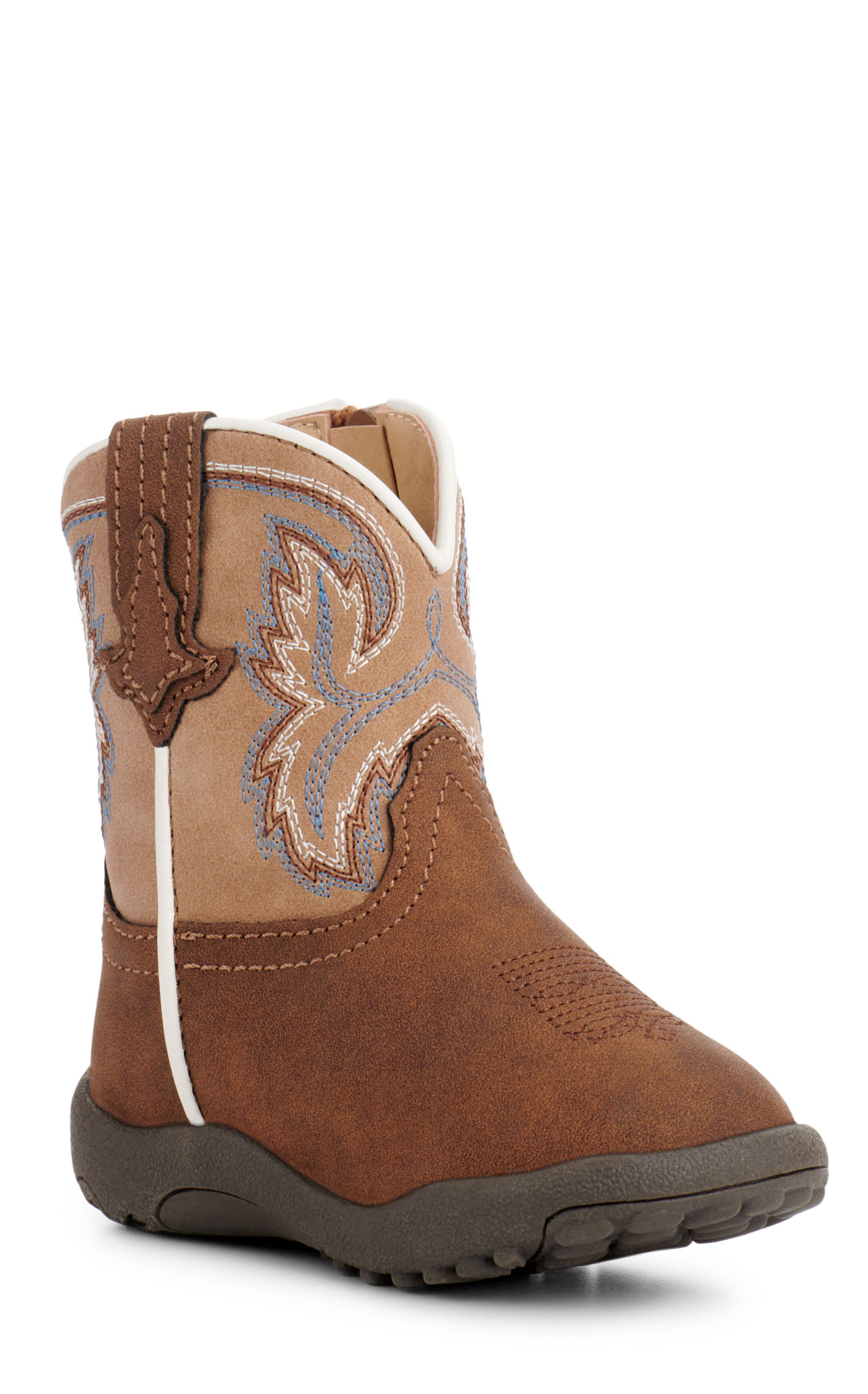 Roper Infant Eastwood Brown and Tan Faux Leather Round Toe Cowboy Boots - Image 1