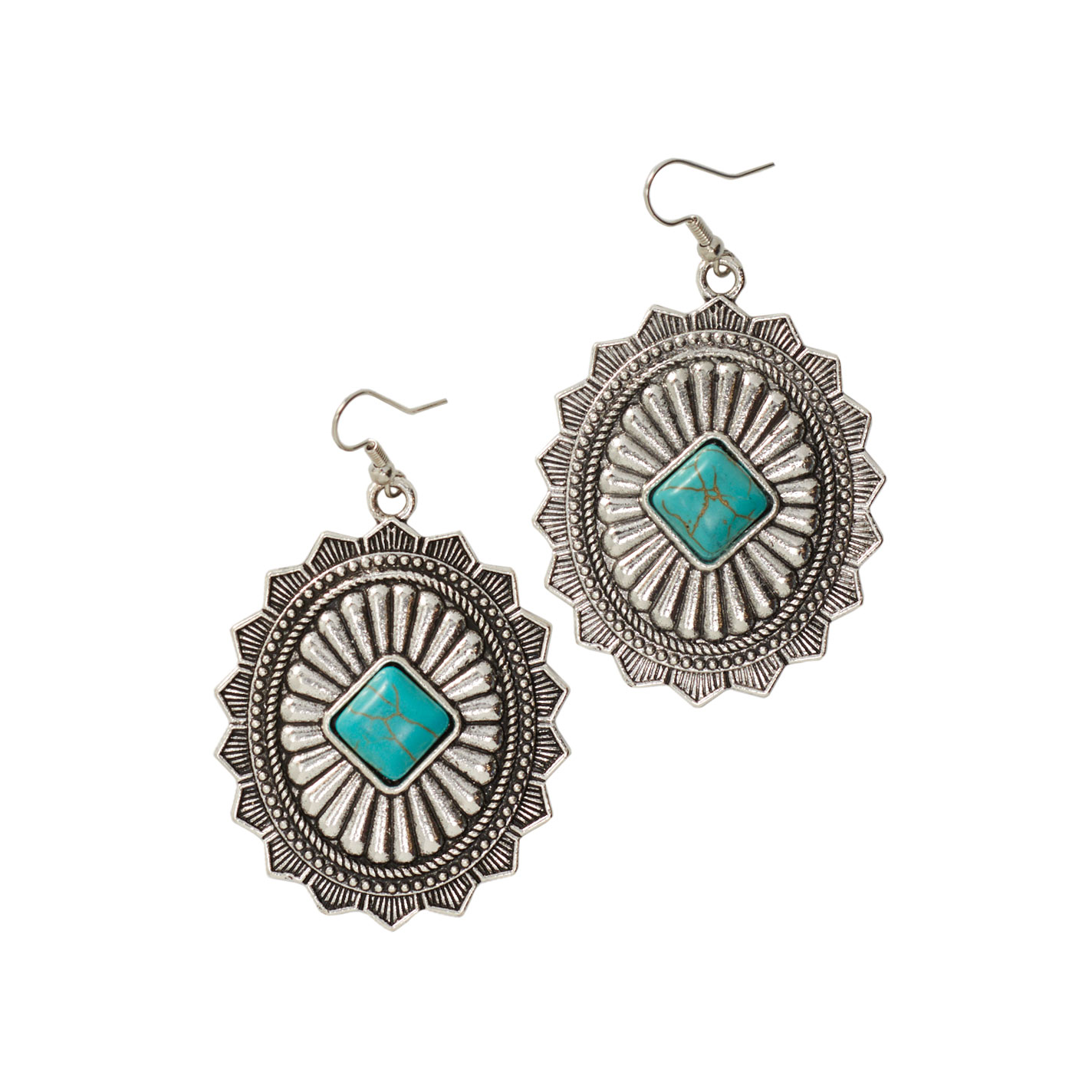 Southern Grace Silver & Turquoise Concho Dangle Earrings - Image 1