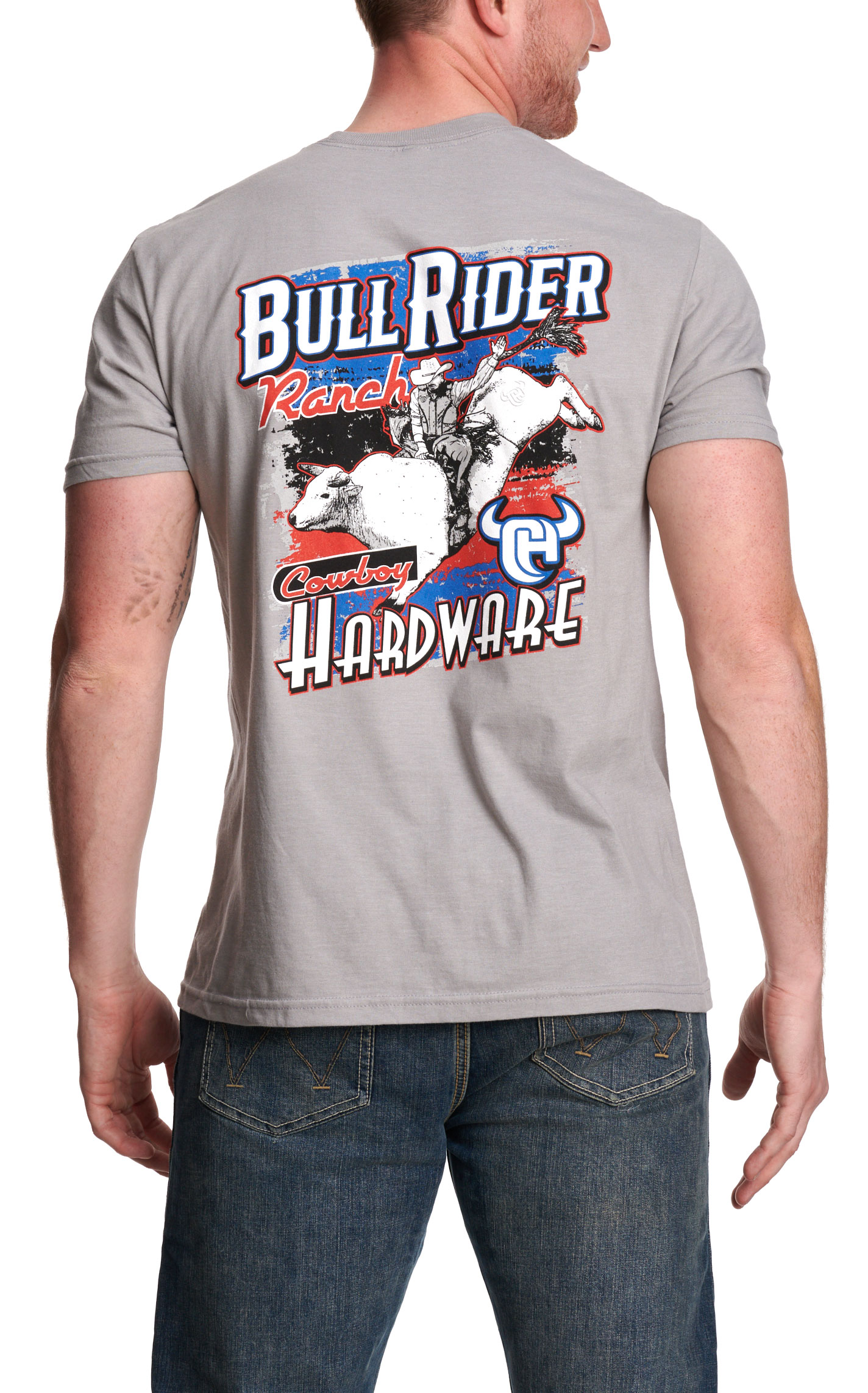 Cowboy Hardware Men's Silver Bull Rider Graphic T-Shirt - Image 1
