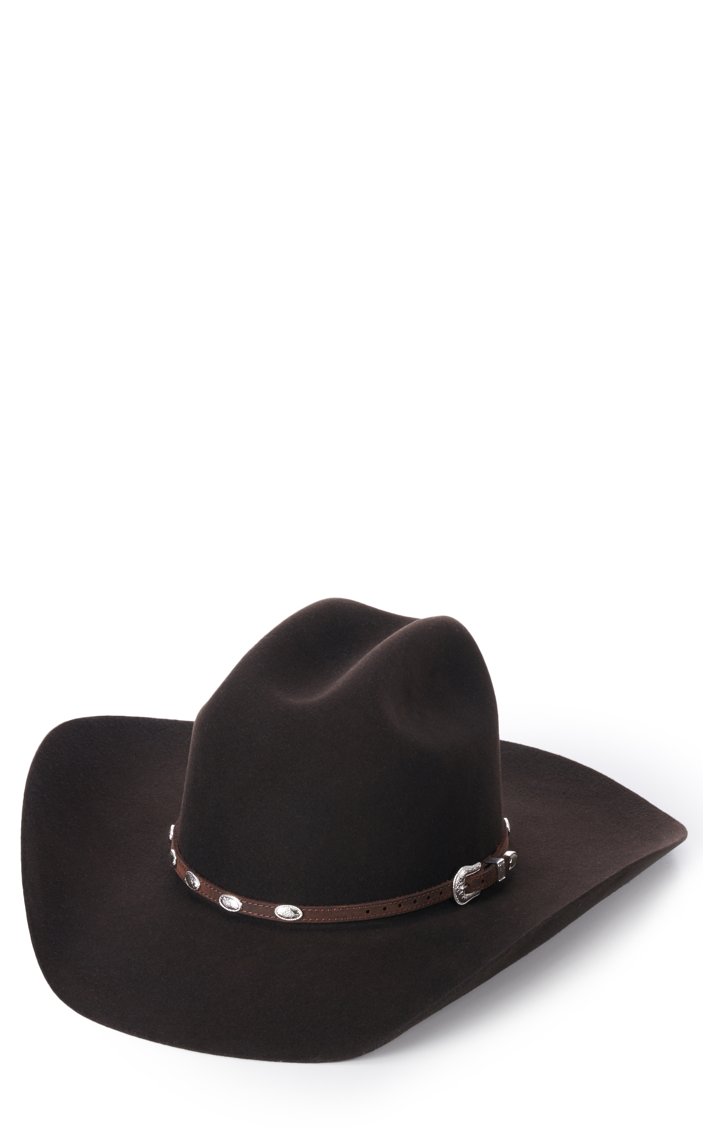 M & F Western Brown With Silver Oval Conchos Leather Hatband - Image 1