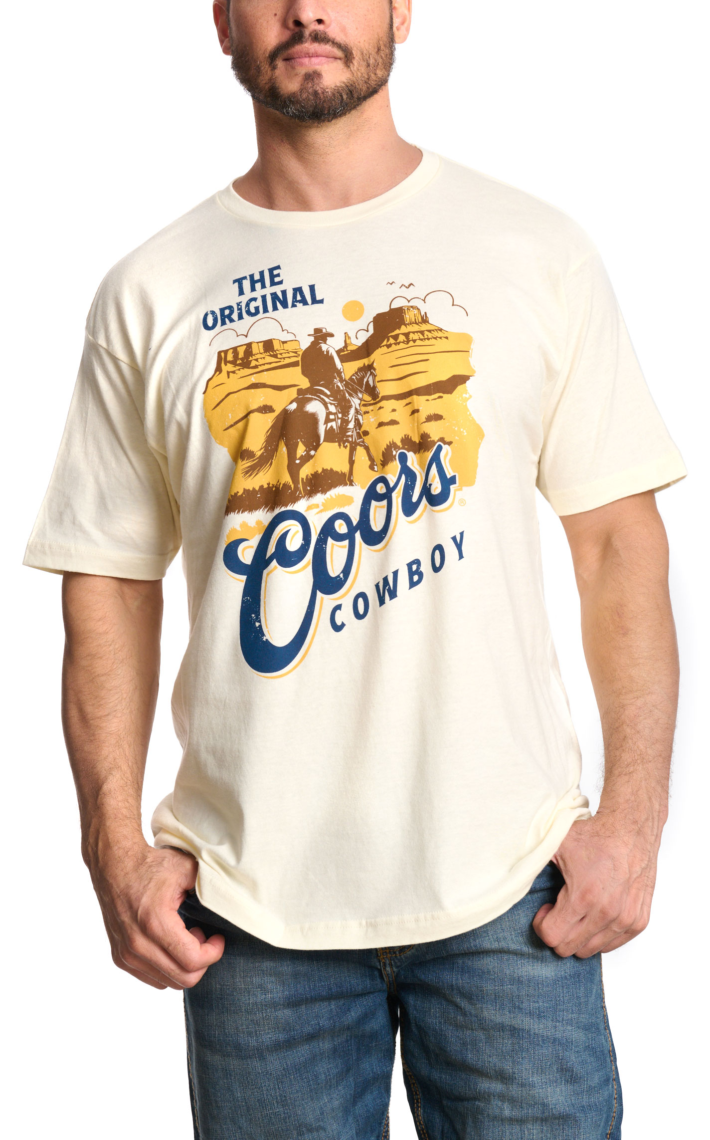 Brew City Men's Natural Coors Cowboy Graphic T-Shirt - Image 1