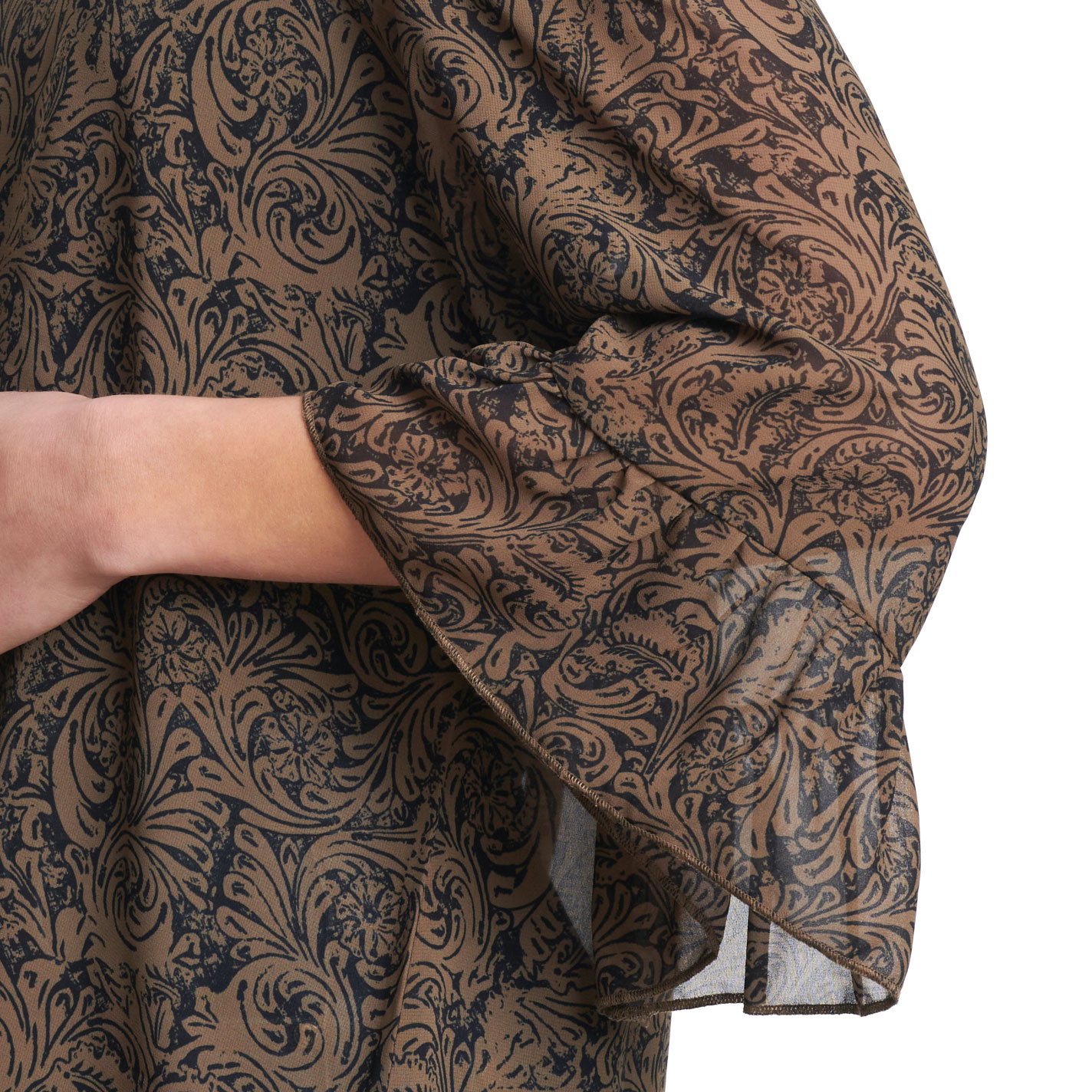 Cowgirl Hardware Women's Sepia Tooled Leather Print Chiffon Top - Plus Sizes  - Image 1