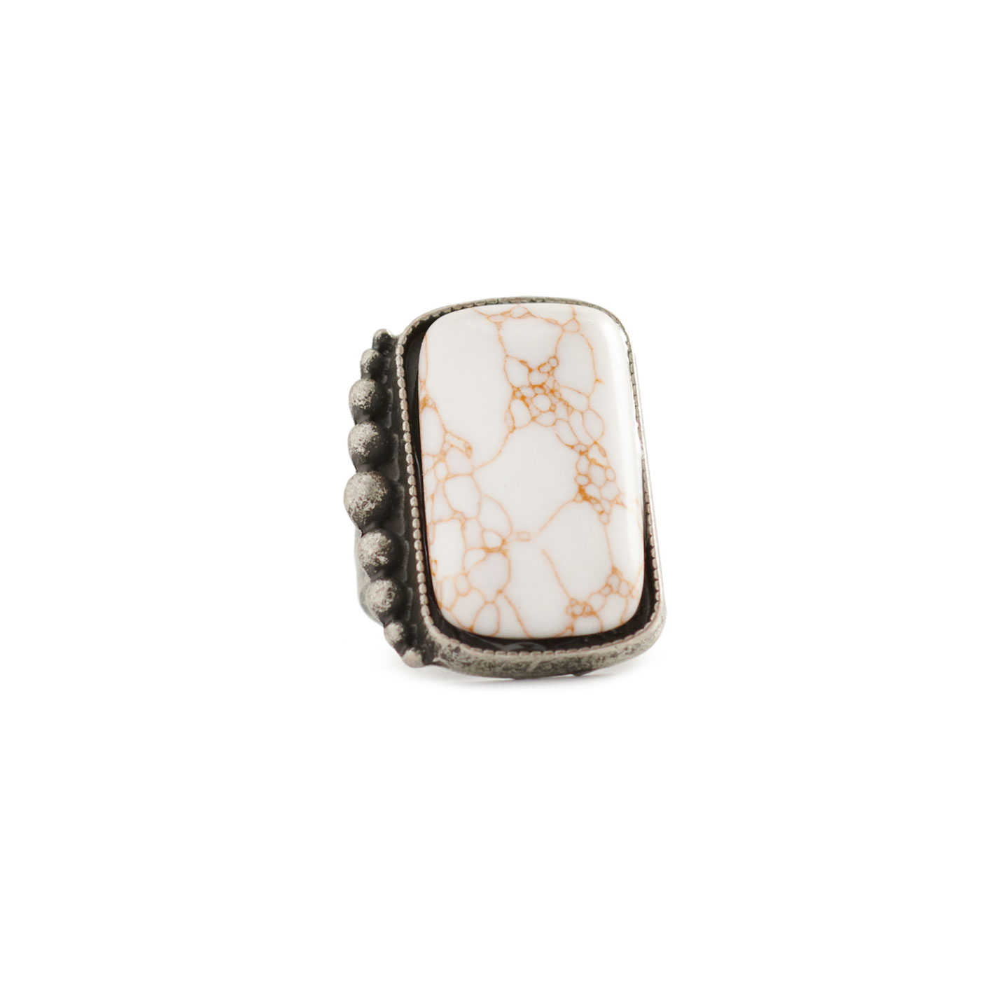 Rockin C Silver & Square Cream Stone Ring - Image 1