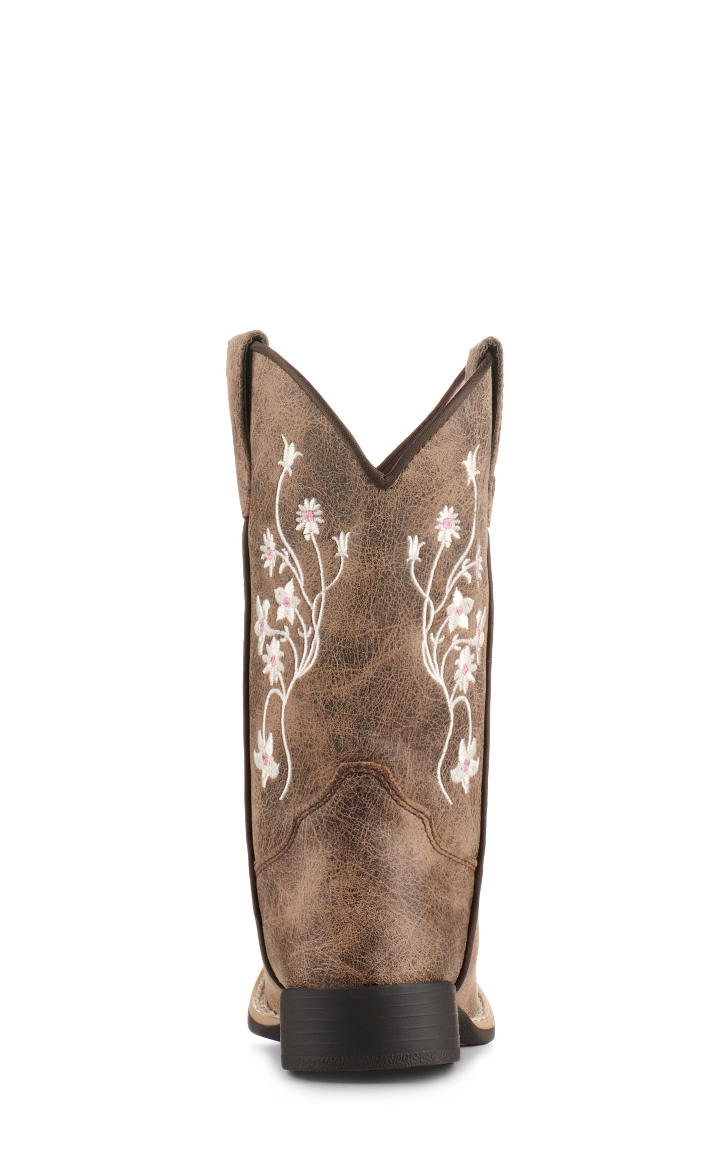 Twister Girls' Lily Brown with White Floral Embroidery Square Toe Cowboy Boots - Image 1