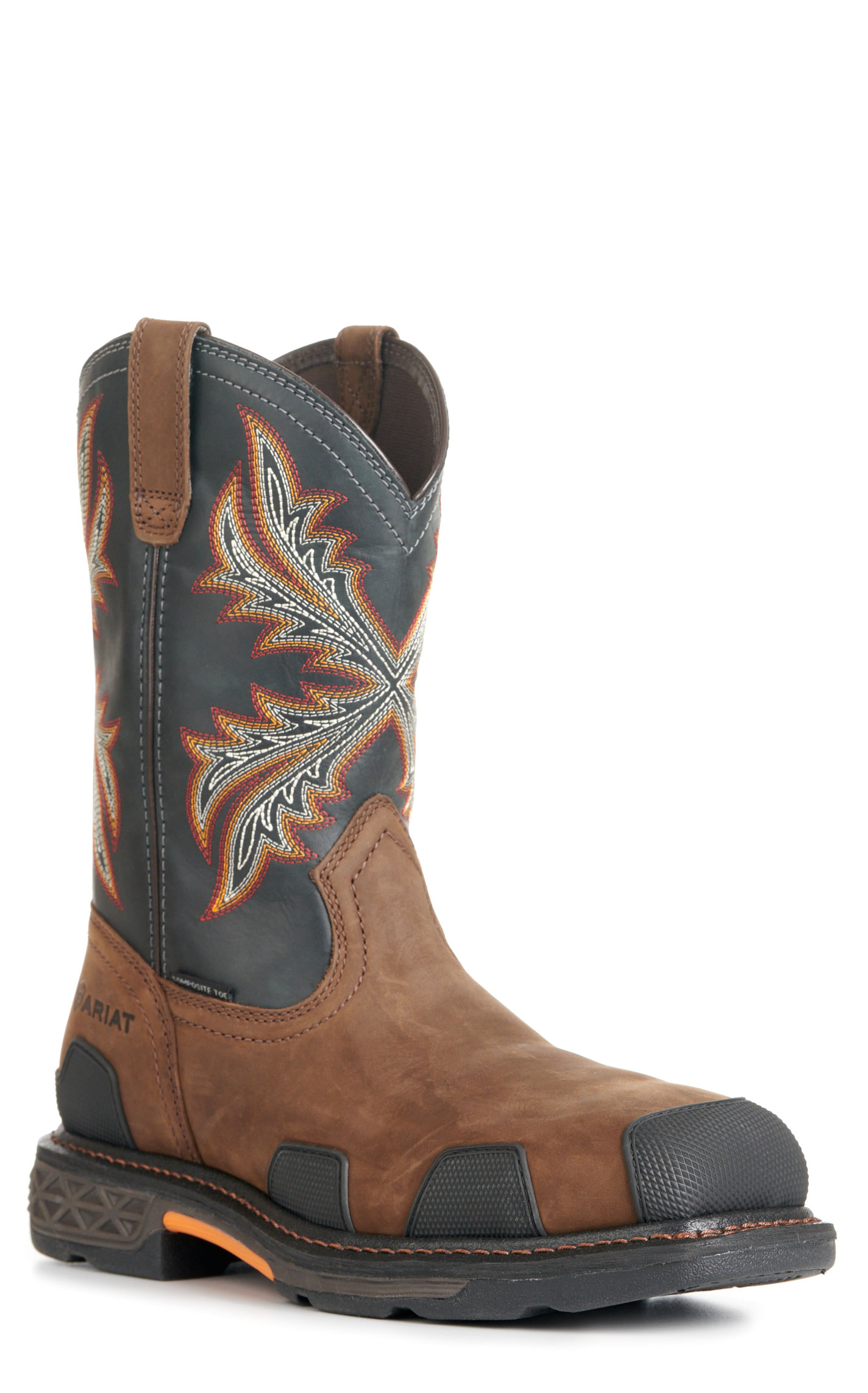 Ariat Men's OverDrive Dark Brown and Black Wide Square Composite Toe Work Boots - Image 1