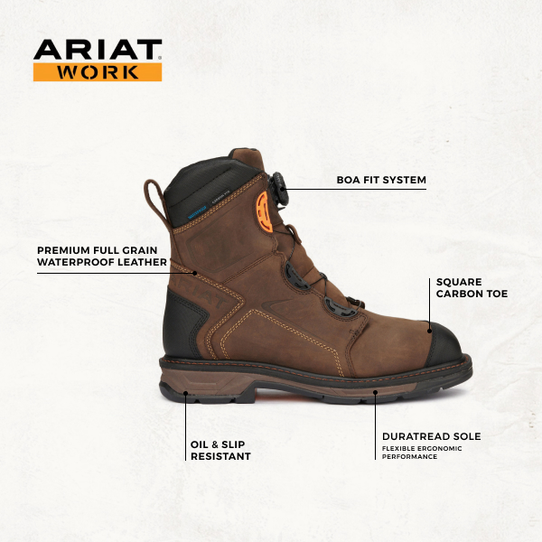 Ariat Men's WorkHog XT Brown BOA Fit Waterproof Square Composite Toe 8\