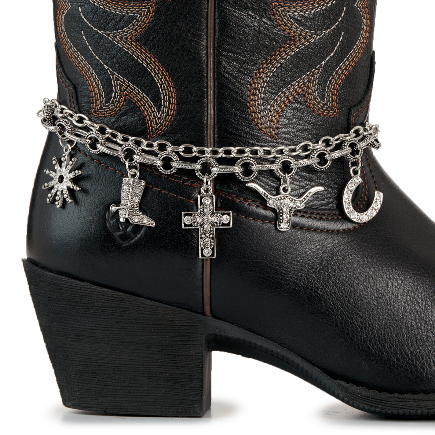 Rockin' C Silver Western Bling Charms Boot Chain - Image 1