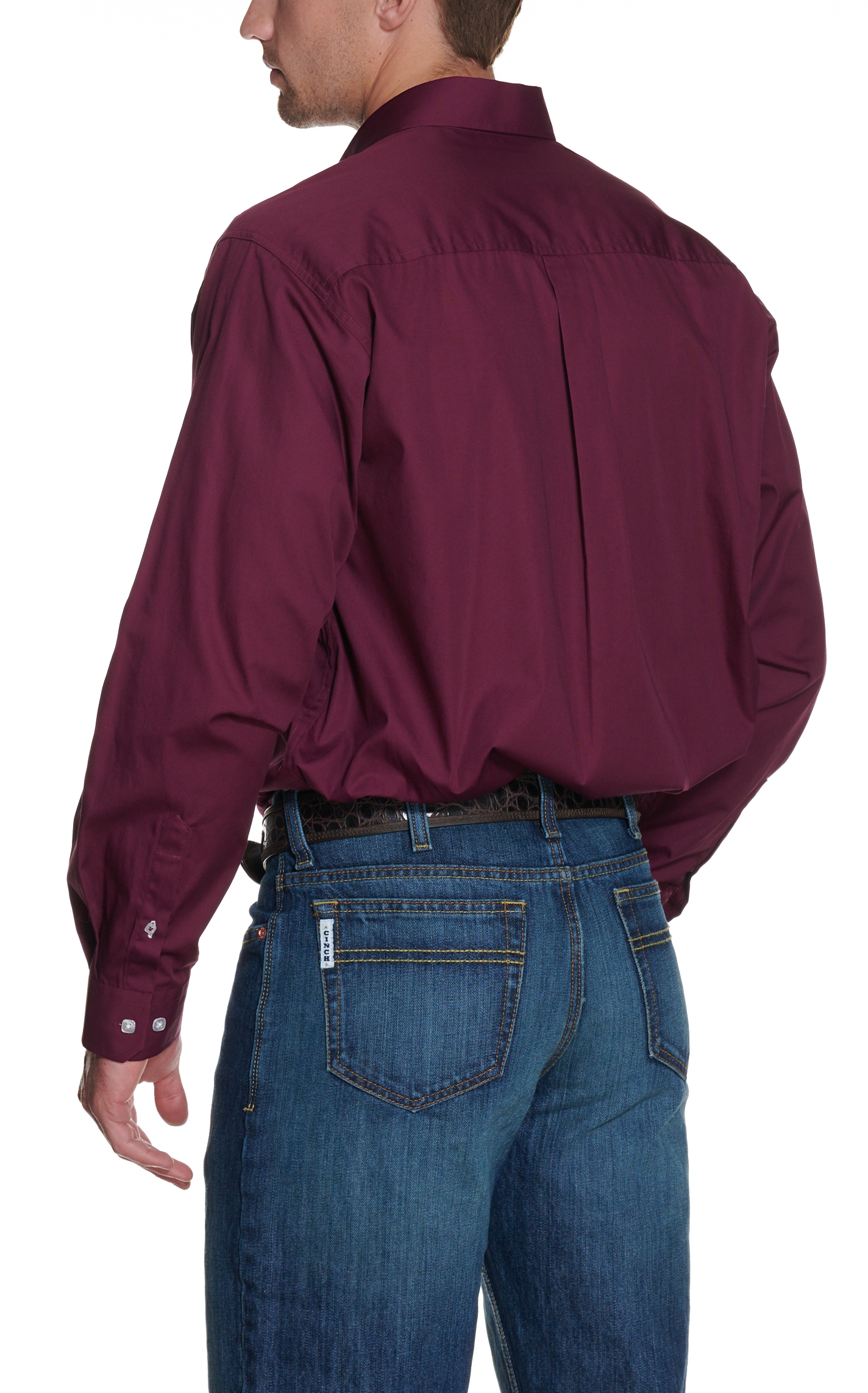 Cinch Men's Solid Burgundy Long Sleeve Western Shirt - Image 1