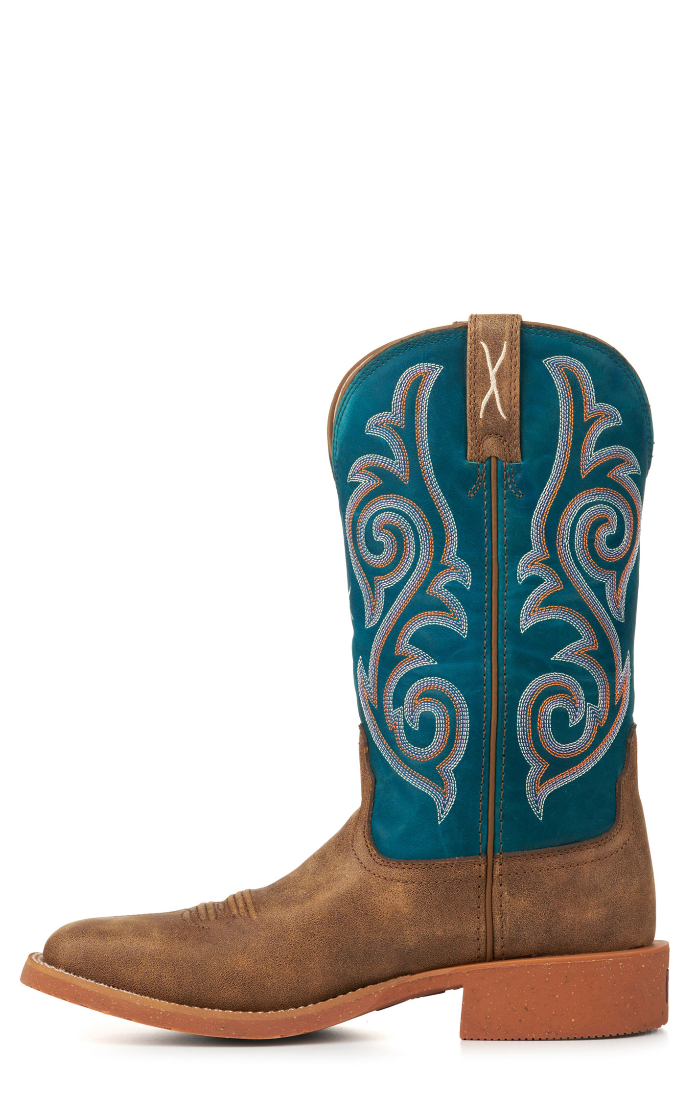 Twisted X Women's Tech X Bomber Brown and Teal Wide Square Toe Cowboy Boots - Image 1