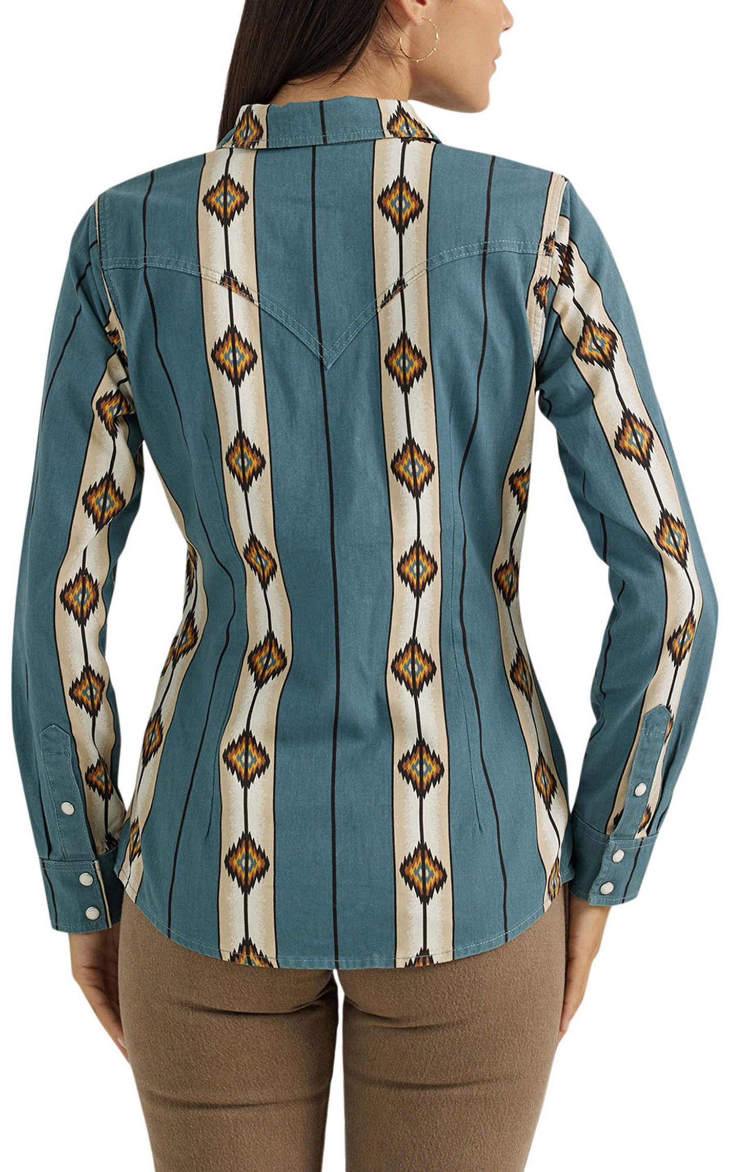 Wrangler Retro Women's Stone Blue & Cream Aztec Western Shirt - Image 1