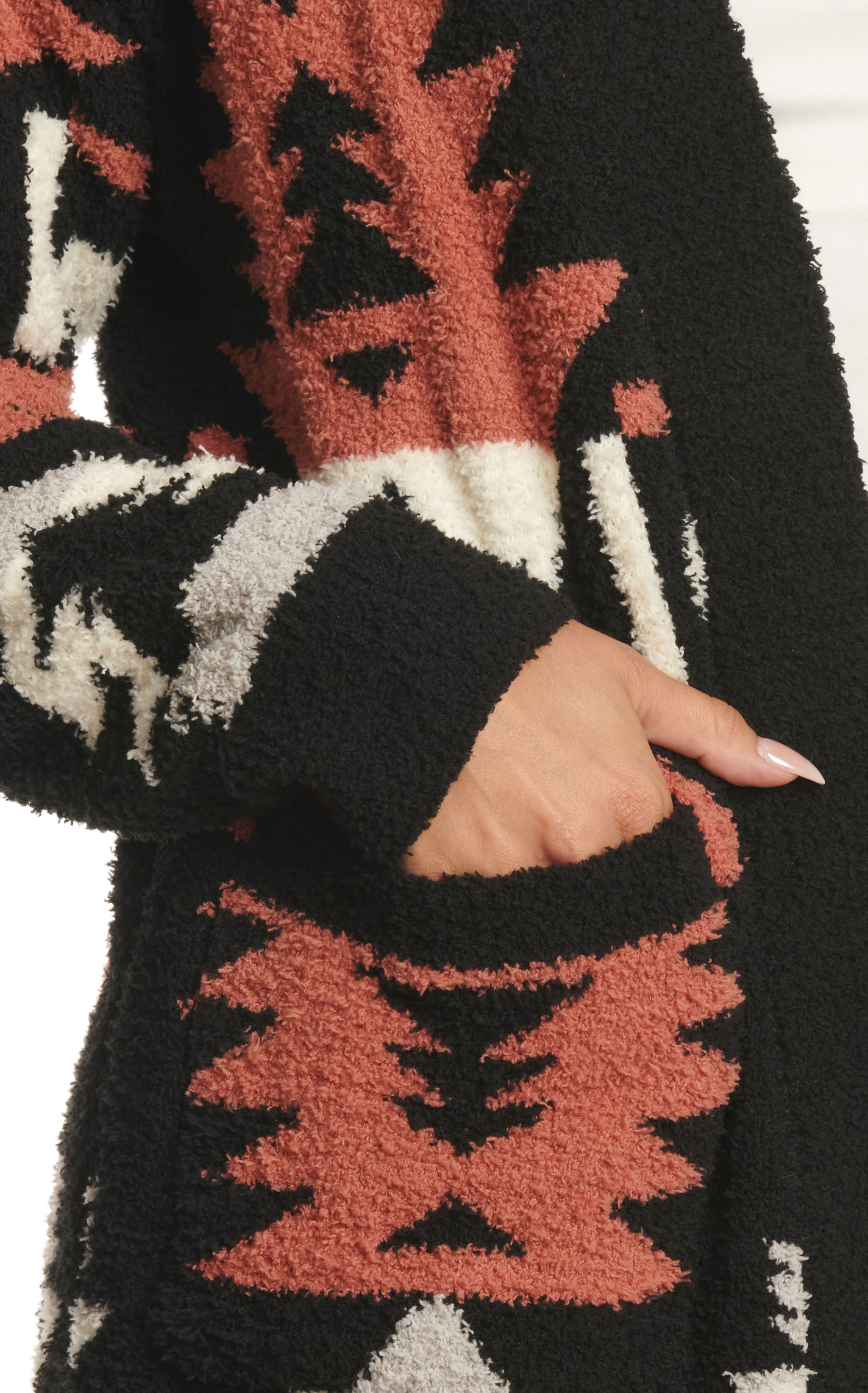 Venario Women's Black & Cinnamon Aztec Print Soft Cardigan - Image 1
