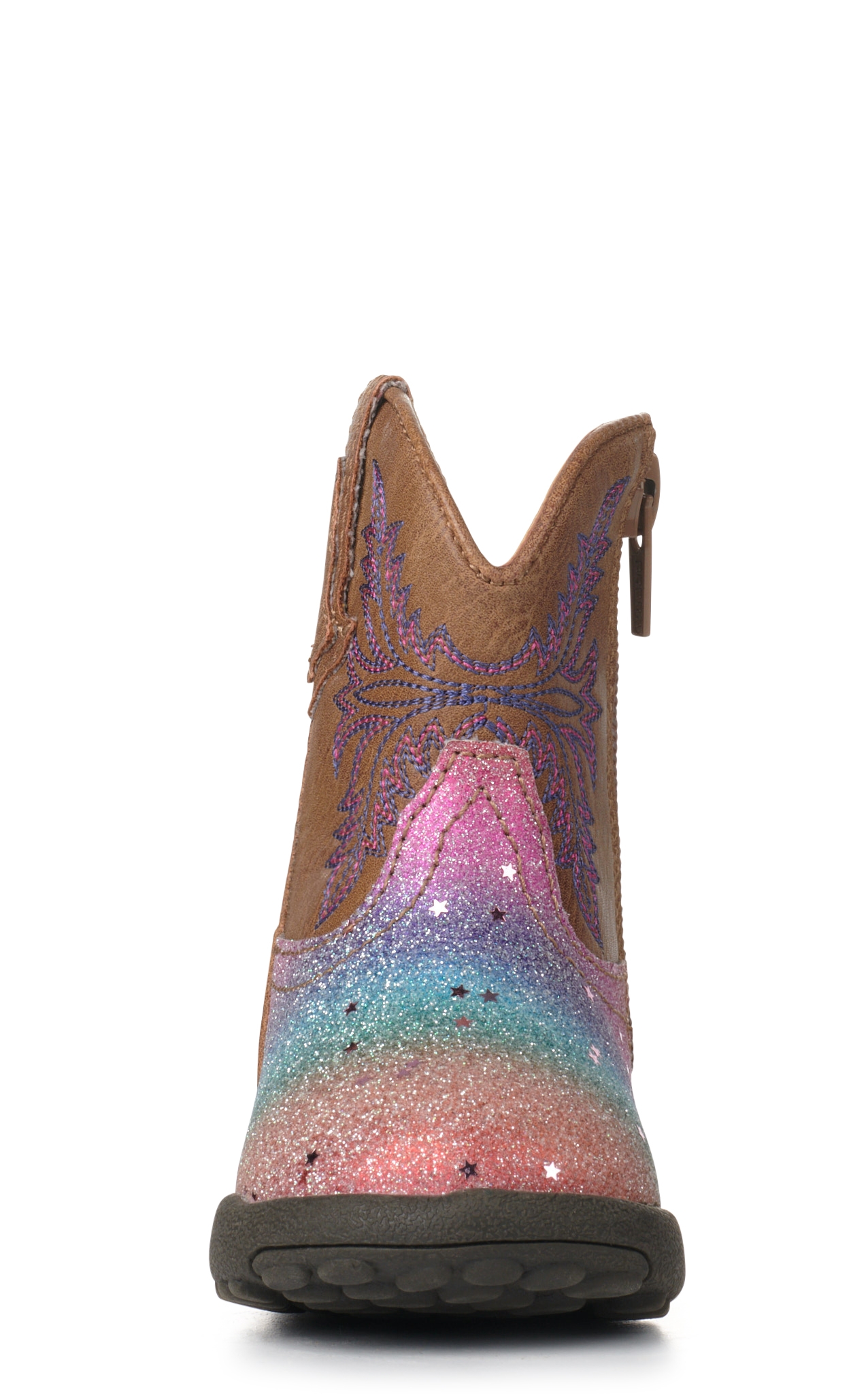 Roper Infant Rainbow Glitter and Tan Faux Leather Round Toe Boots - Image 1