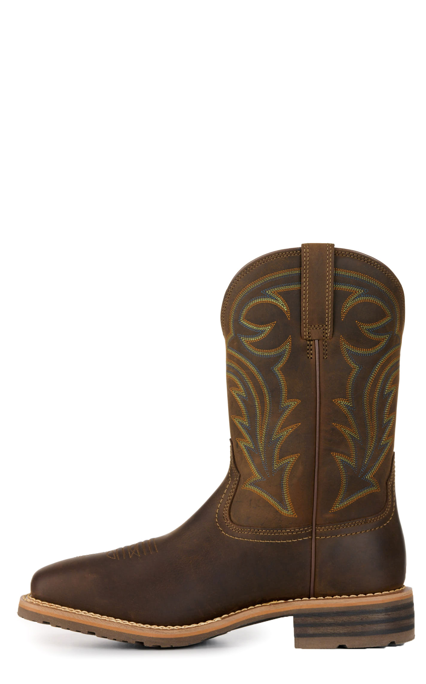 Ariat Men's Hybrid Rancher Distressed Brown Waterproof Wide Square Toe Work Boots - Image 1