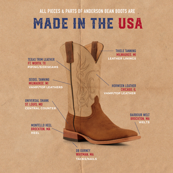 Anderson Bean Men's Natural Brown Bison and Bone Hybrid Sole Wide Square Toe Cowboy Boots - Image 1