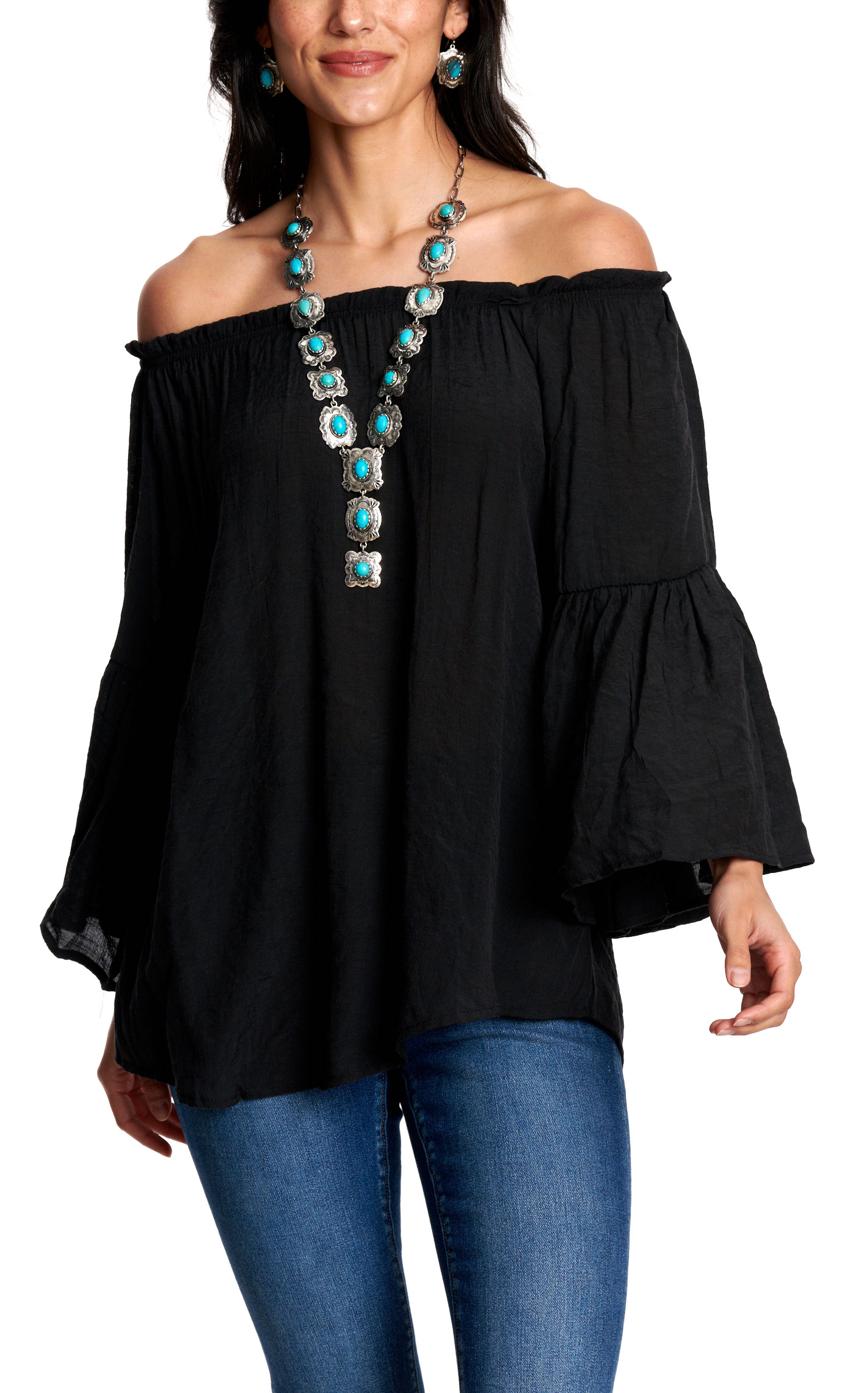 Fashion Express Women’s Black Ruffle Off-Shoulder Top - Image 1