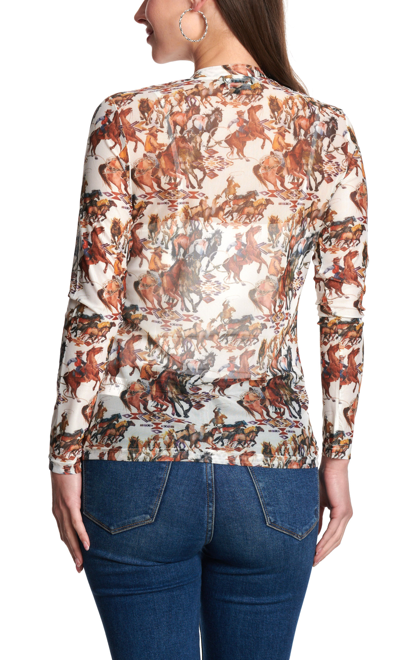 Merigold Kiss Women's Cream Multicolor Buckaroo Print Mesh Shirt - Image 2