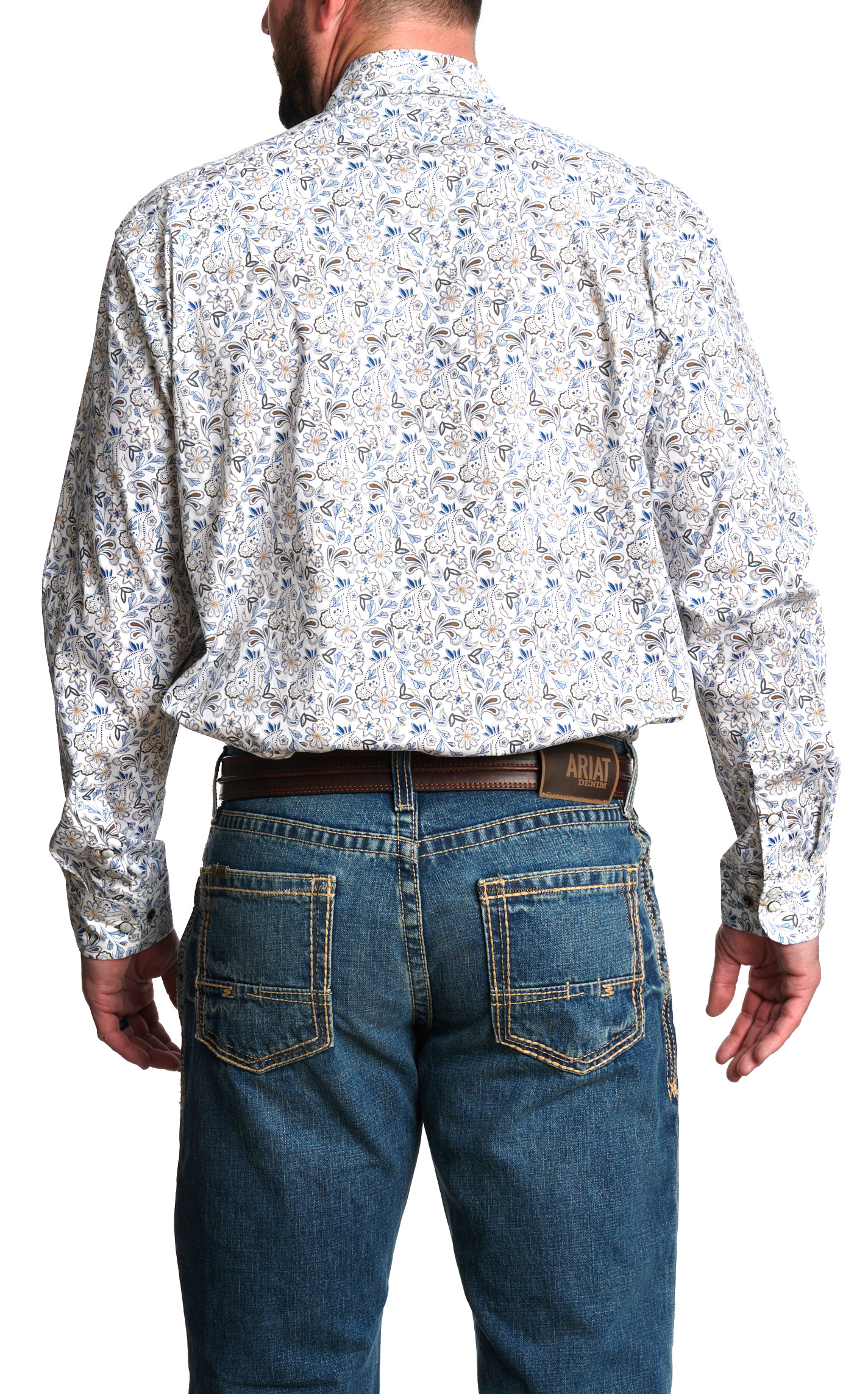 Rafter C Men's ProFlex45 Navy & Chocolate Floral Print Western Shirt - Image 1