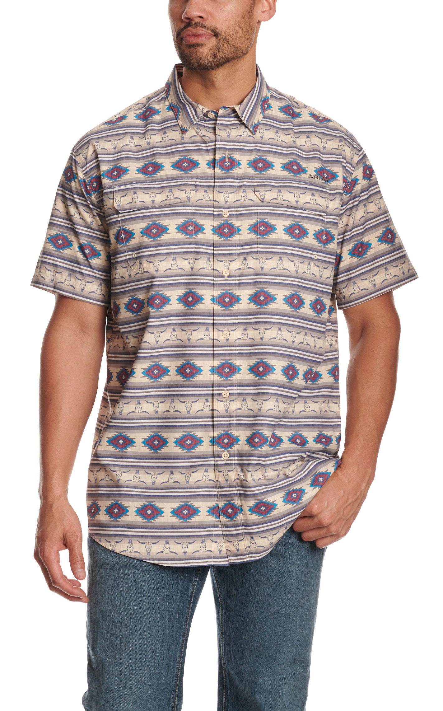 Ariat Men's VentTEK™  Outbound Tan Skull & Aztec Print Shirt - Image 1