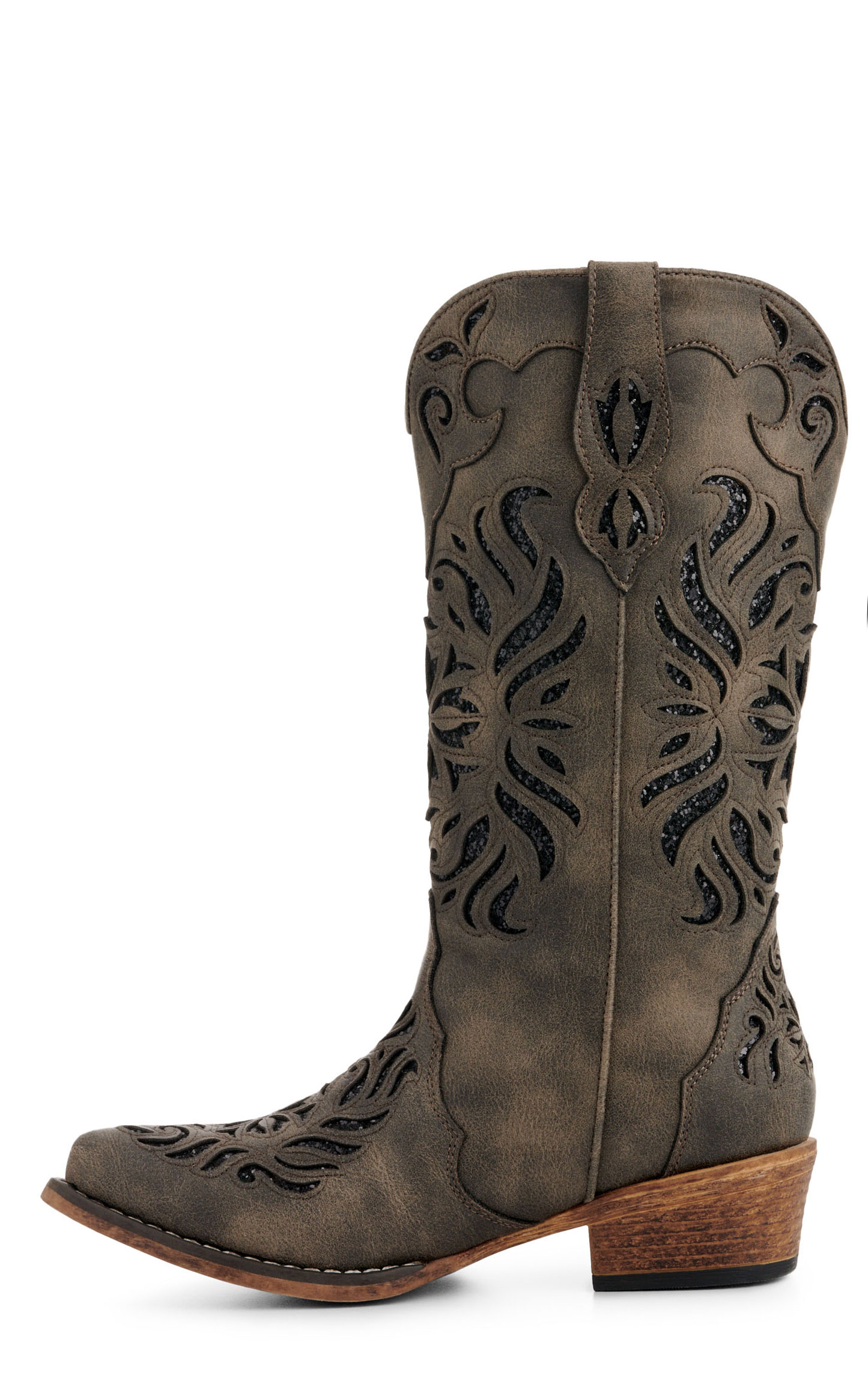 Roper Women's Riley Gray with Black Glitter Inlay Snip Toe Cowboy Boots - Image 1