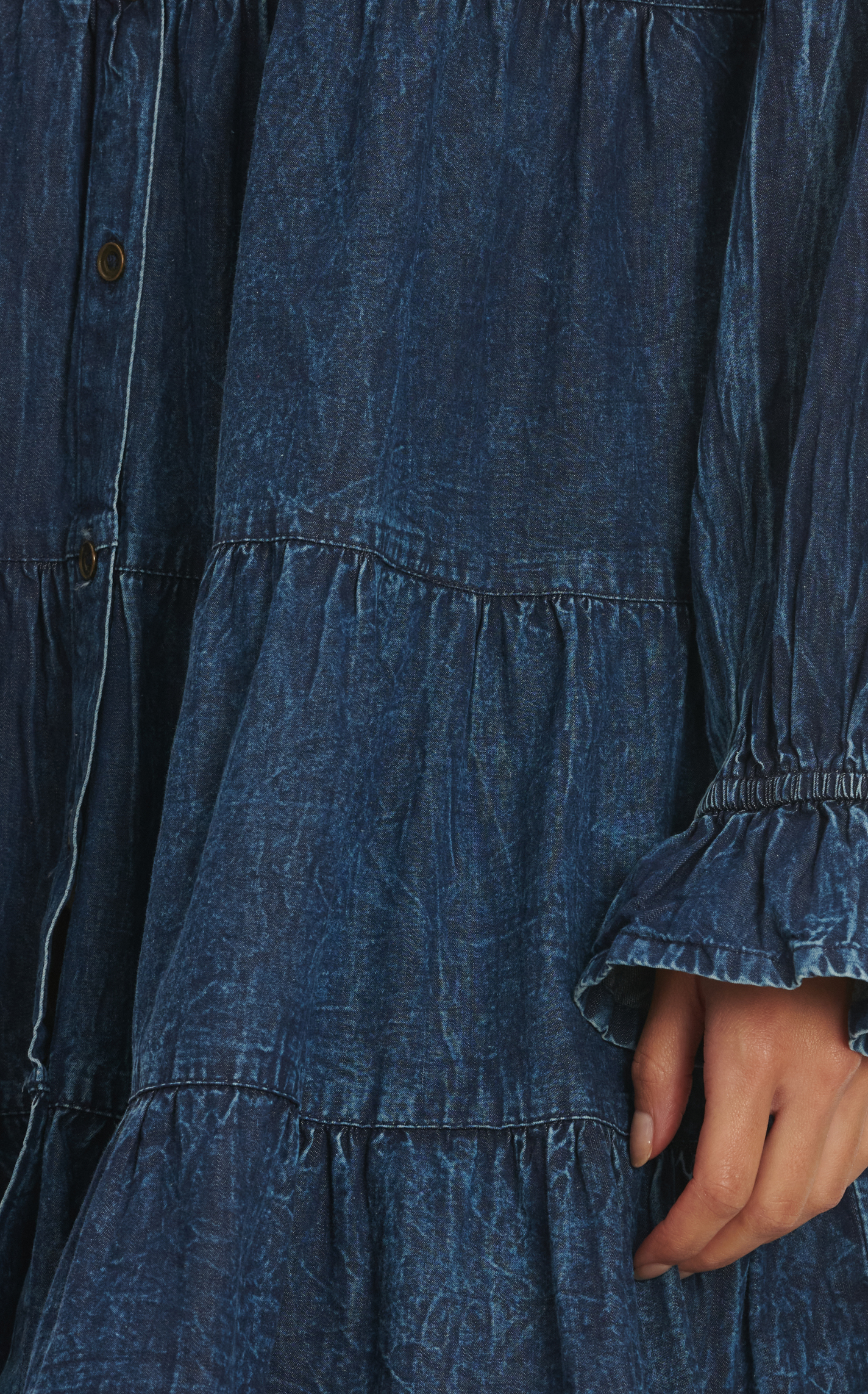 Rockin C Women's Dark Wash Denim Blue Long Sleeve Tiered Dress - Image 1