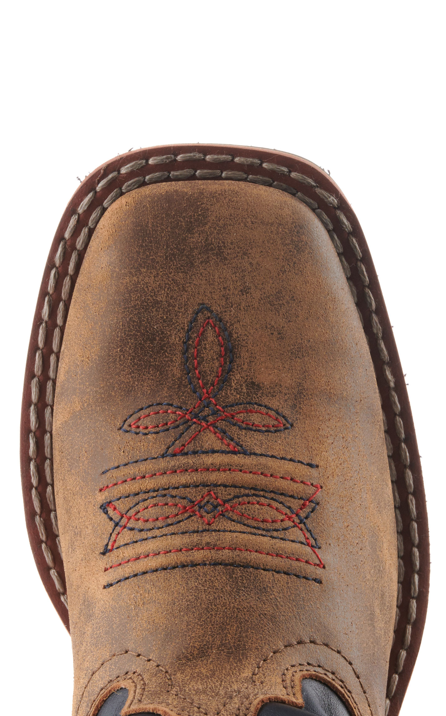 Smoky Mountain Kids Distressed Brown and USA Flag Square Toe Cowboy Boots - Image 1