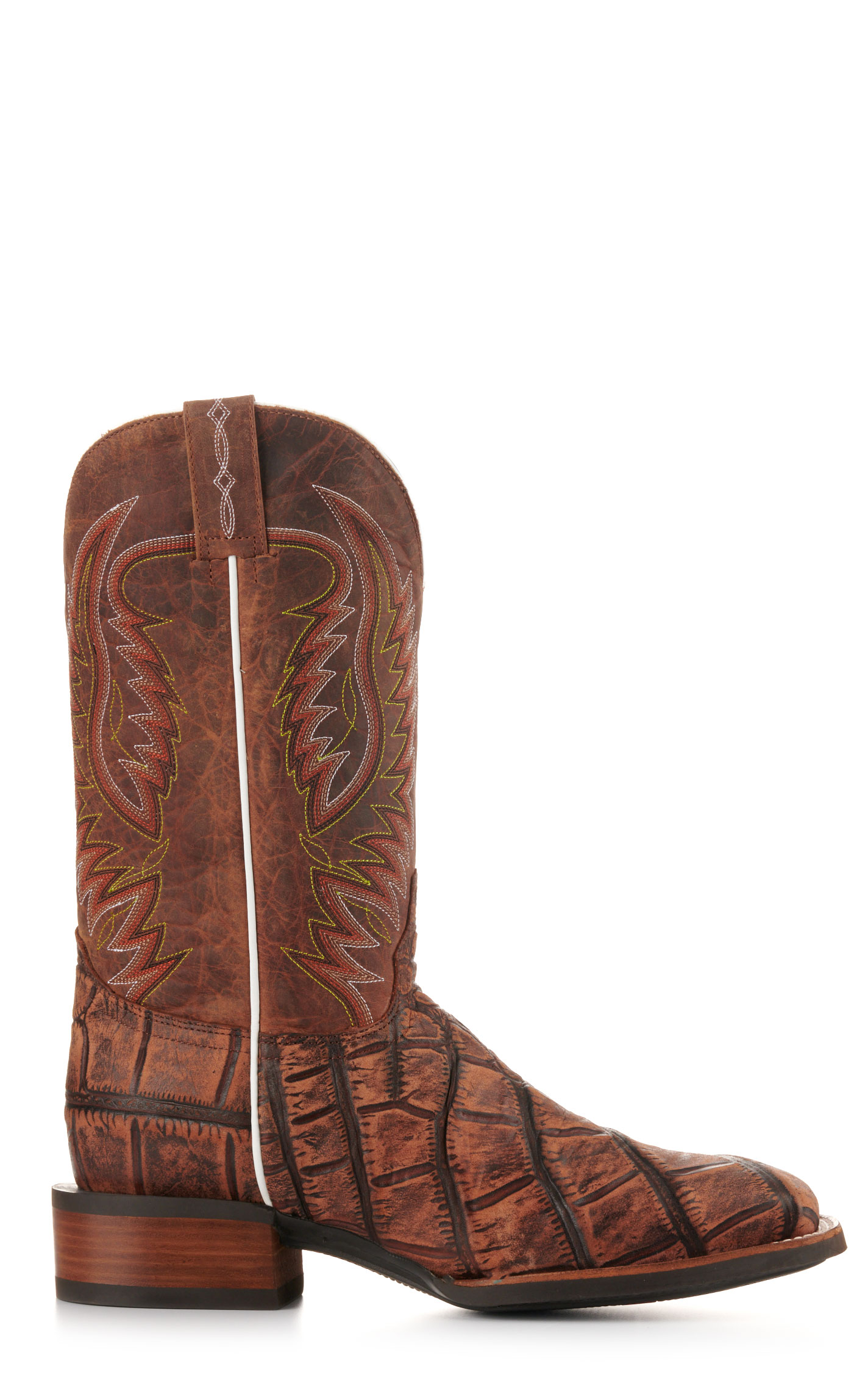Cavender's Men's Intrepid Honey and Rustic Tan Alligator Print Wide Square Toe Cowboy Boot - Image 1