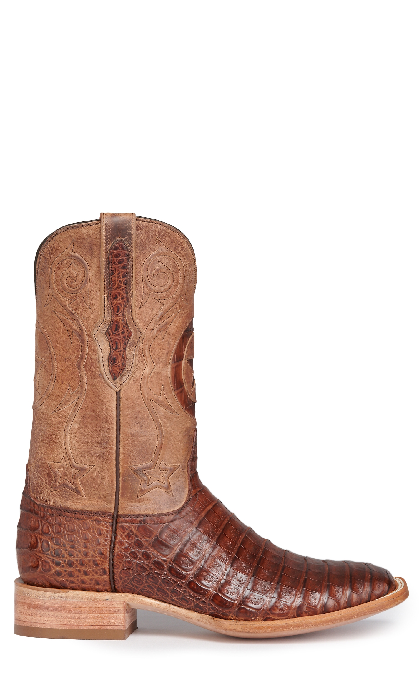 Black Jack Men's Tan and Tobacco Caiman Lone Star Wide Square Toe Exotic Cowboy Boots - Image 1