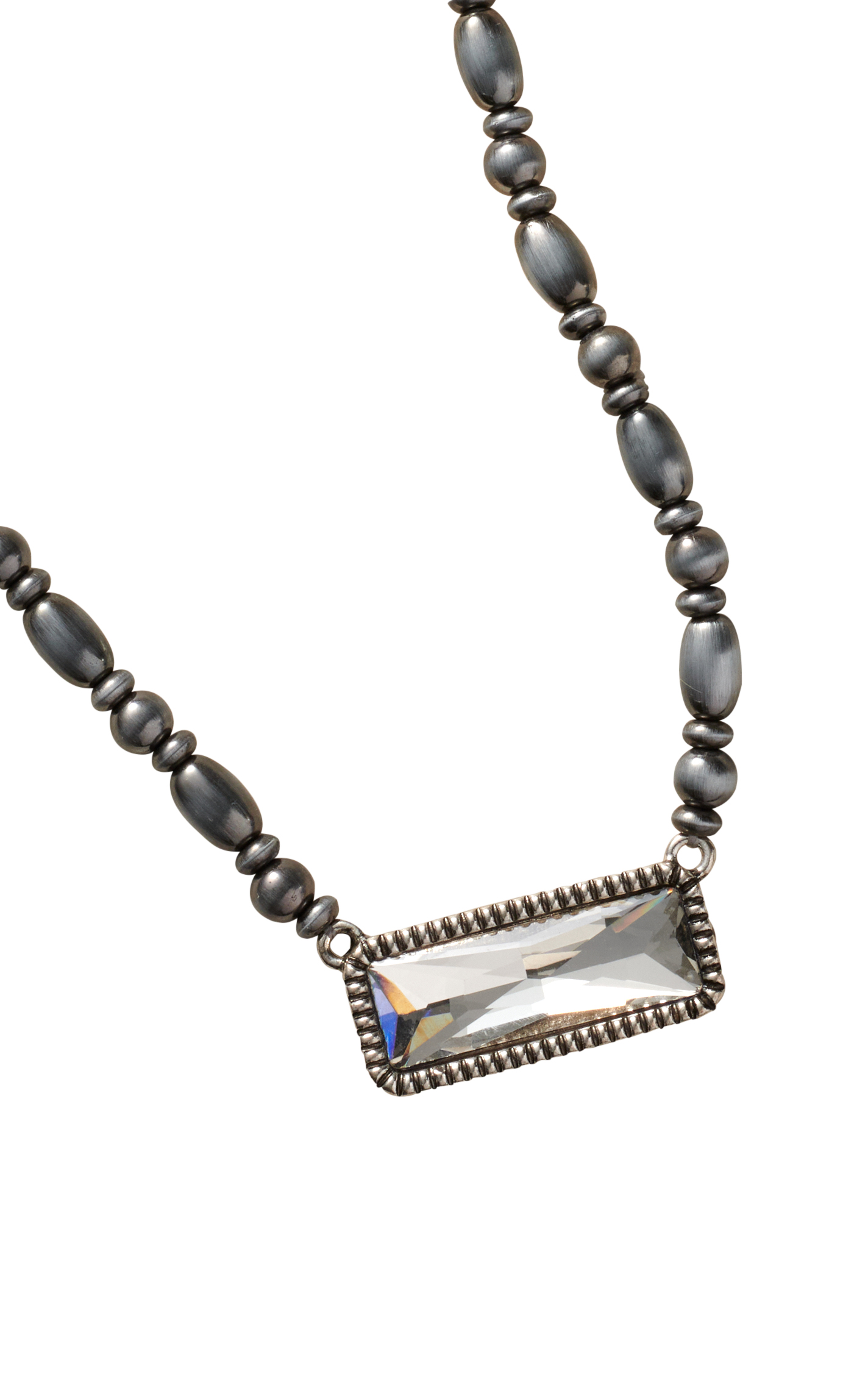 806 by Pink Panache Silver Beads & Crystal Bar Pendant Necklace - Image 2